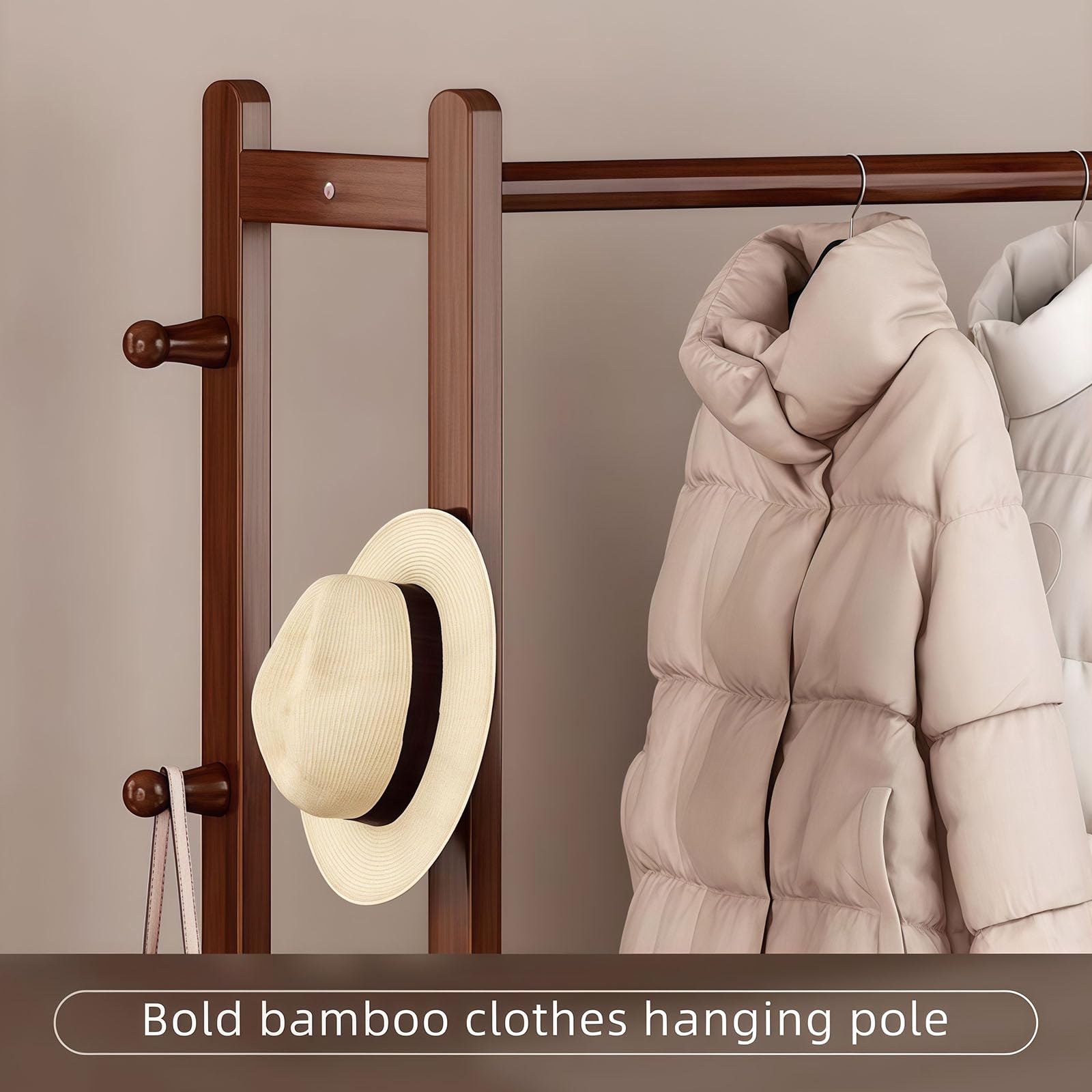 Perchero resistente de madera maciza con estantes de almacenamiento y ganchos para colgar ropa, sombreros, carteras, independiente para pasillo y dormitorio