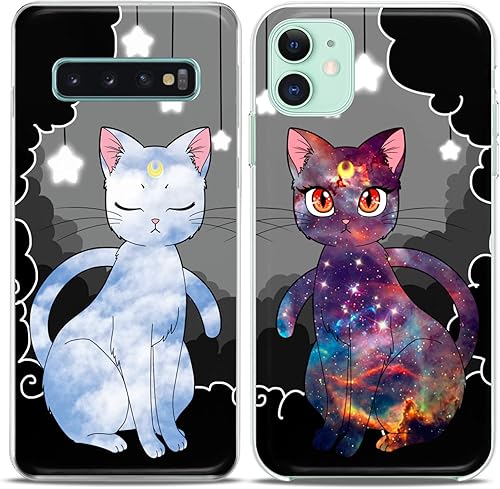 Cavka Fundas a juego para parejas de repuesto para Samsung S22 Ultra S21 FE S20 Note 20 5G S10e A50 A11 A01 Luna Cats transparente regalo de