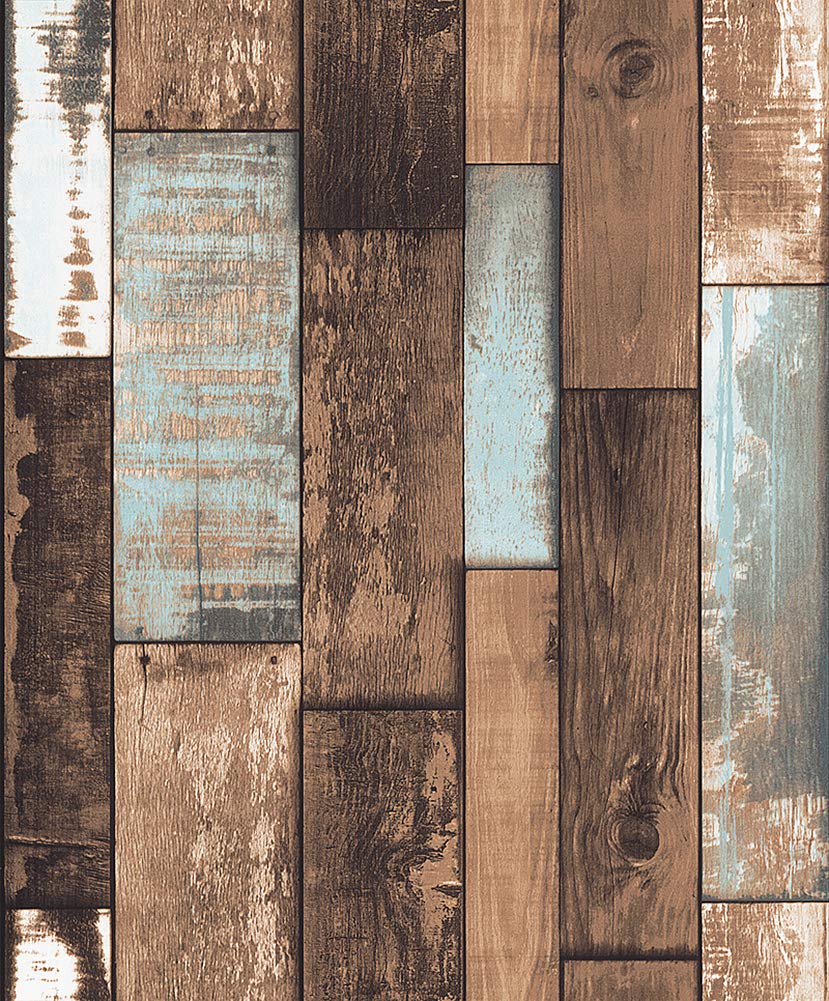 JZ·HOME 9313 Distressed Wood Plank Peel and Stick Wallpaper Shiplap Wood Strips 17.7" x 9.8ft Blue/Brown Wood Look Removable Self-Adhesive Contact Paper Shelf Drawer Liner