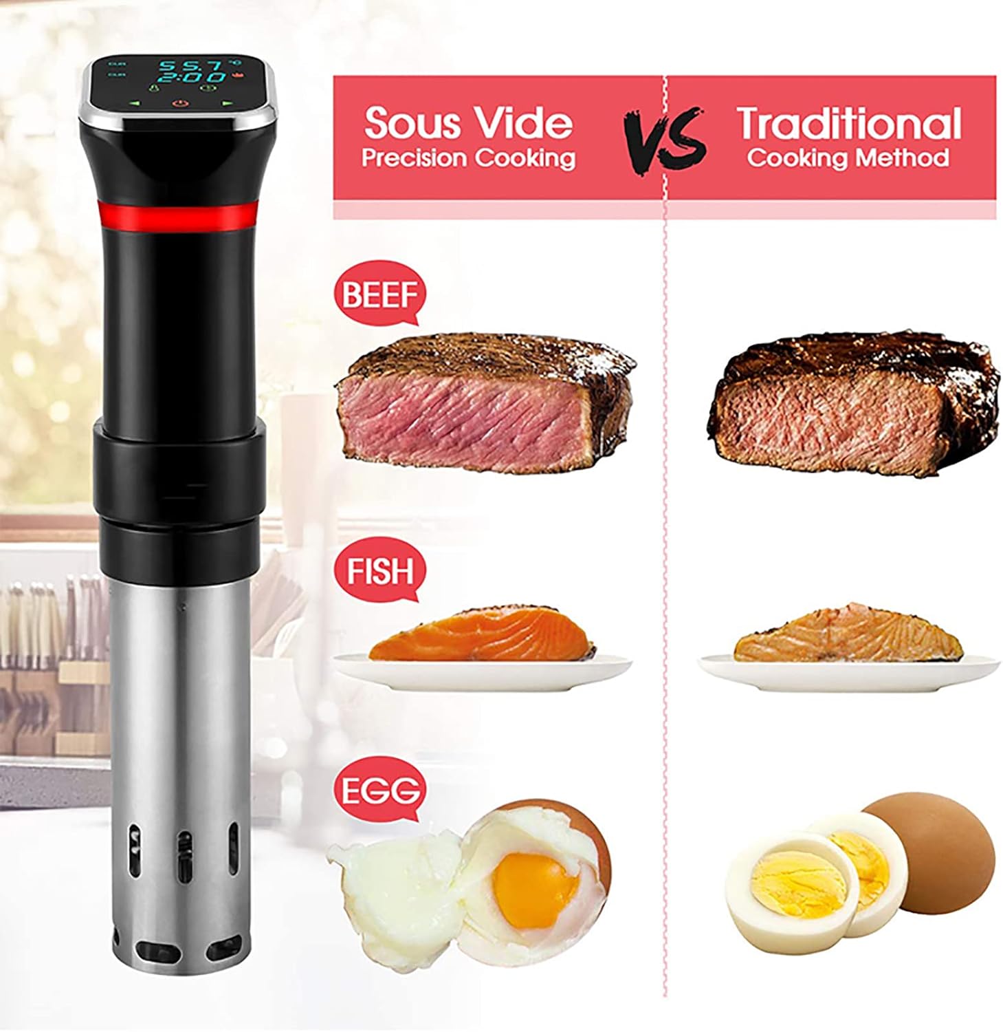 LMEIL Mquina De Cocina Sous Vide, Mquina De Coccin Sous Vide, Cocina De Precisin, Cocina De Precisin, Control Preciso De Temperatura Y Tiempo, Reduce La Prdida De Humedad De Los Alimentos