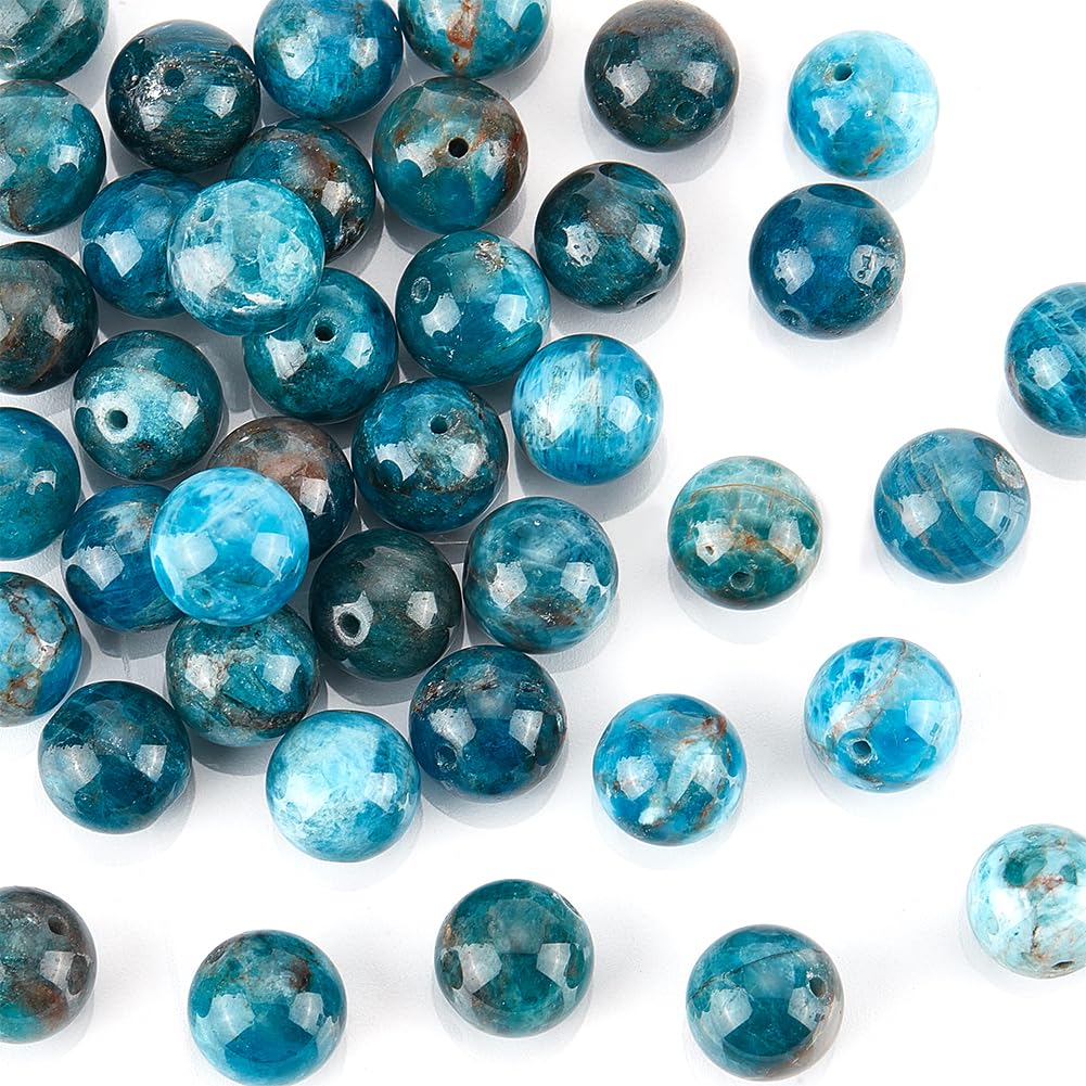 OLYCRAFT41pcs 10mm Natural Apatite Beads Strands Large Hole Natural Gemstone Beads Round Loose Stone Beads with 1.2mm Hole Smooth Gemstone Loose Beads Strands for Bracelet Necklace Jewelry Making