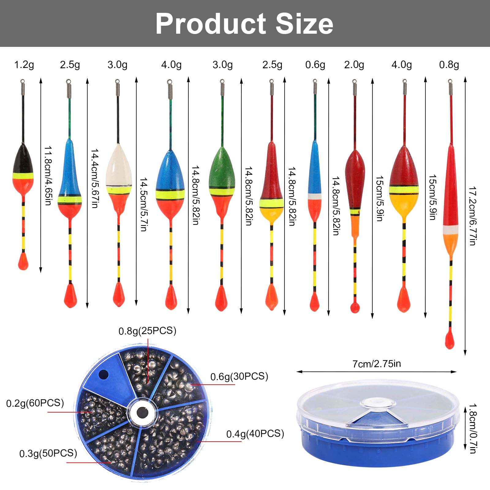 prota Posen Angeln Set, 10 Stück Schwimmer Angeln mit 205 Bleischrot Angeln 4 Achter Spannringe und 4 Angeln Bobber Stopper Angelzubehör für Verschiedene Fischgrößen in Seen