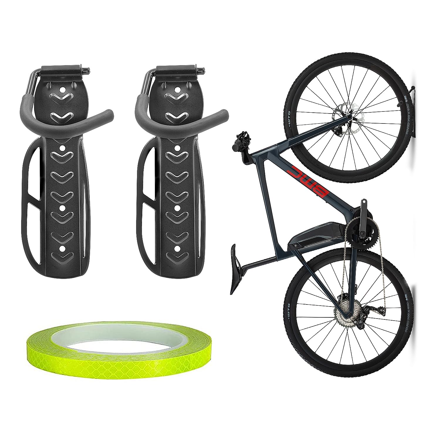 Bike Wall Mount Bike Rack Garage - 2 Packs Bike Rack Wall Mount Vertical with Screws Reflective Tape | Bike Hanger for Garage Indoor Hooks Heavy Duty Rack for Bike Scooter, Bike Rack Holds up to 70lbs