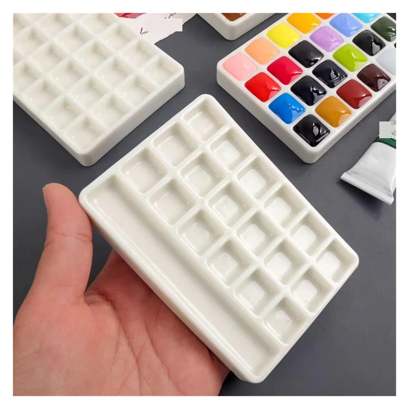 Paleta de Pintura para cerámica Paleta de cerámica vacía, Paleta Acuarela, Bandeja Pintura 18/24 Rejillas, Suministros Arte portátiles for Viaje Artista(24girds)