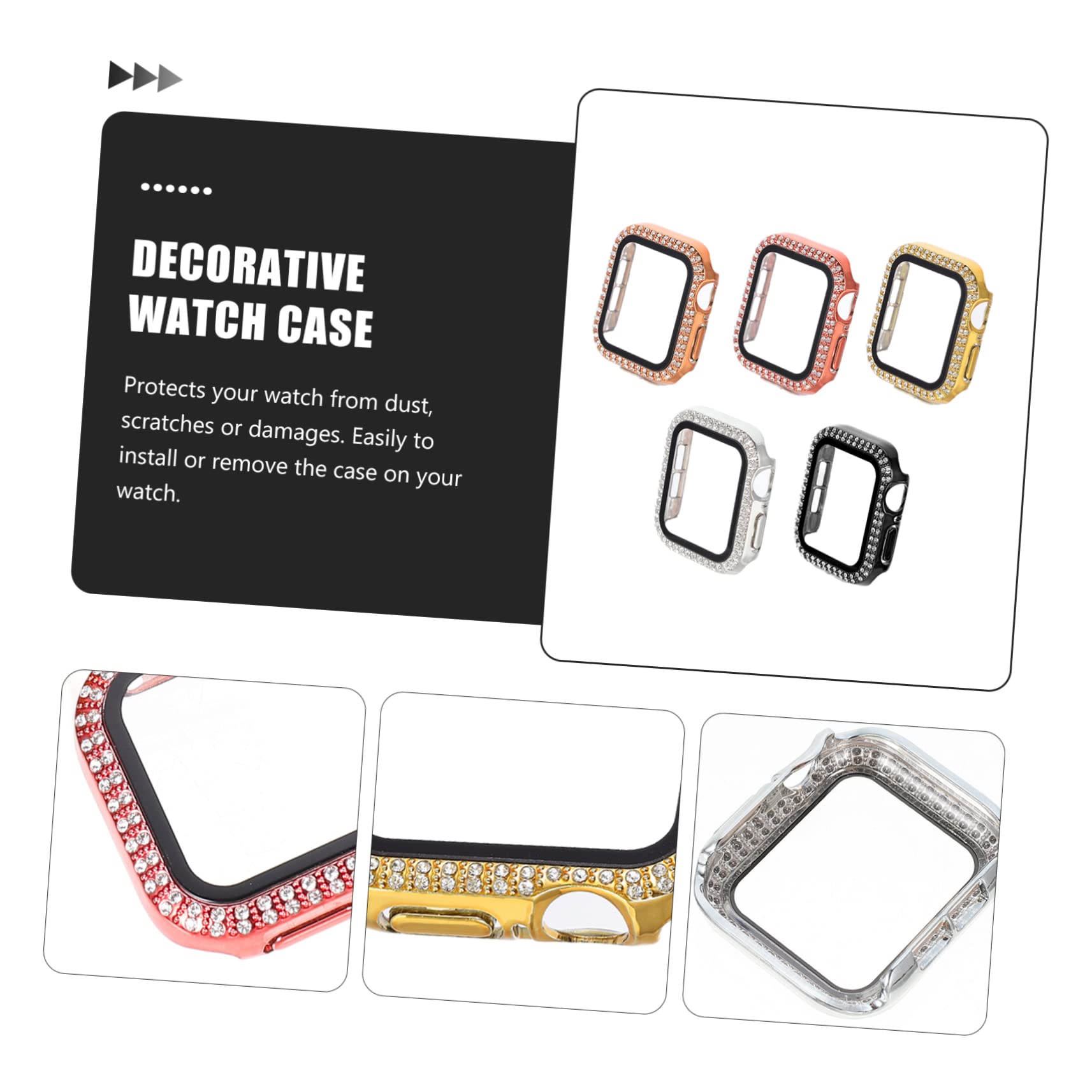 Mikikit 10 Pcs Smartwatch Protection Brillant Décoratif Strass Montre Film Exquis Trempé Couverture Protecteur pour Bling Écran Mm Compatible Pratique Diamant Cas avec Paillettes