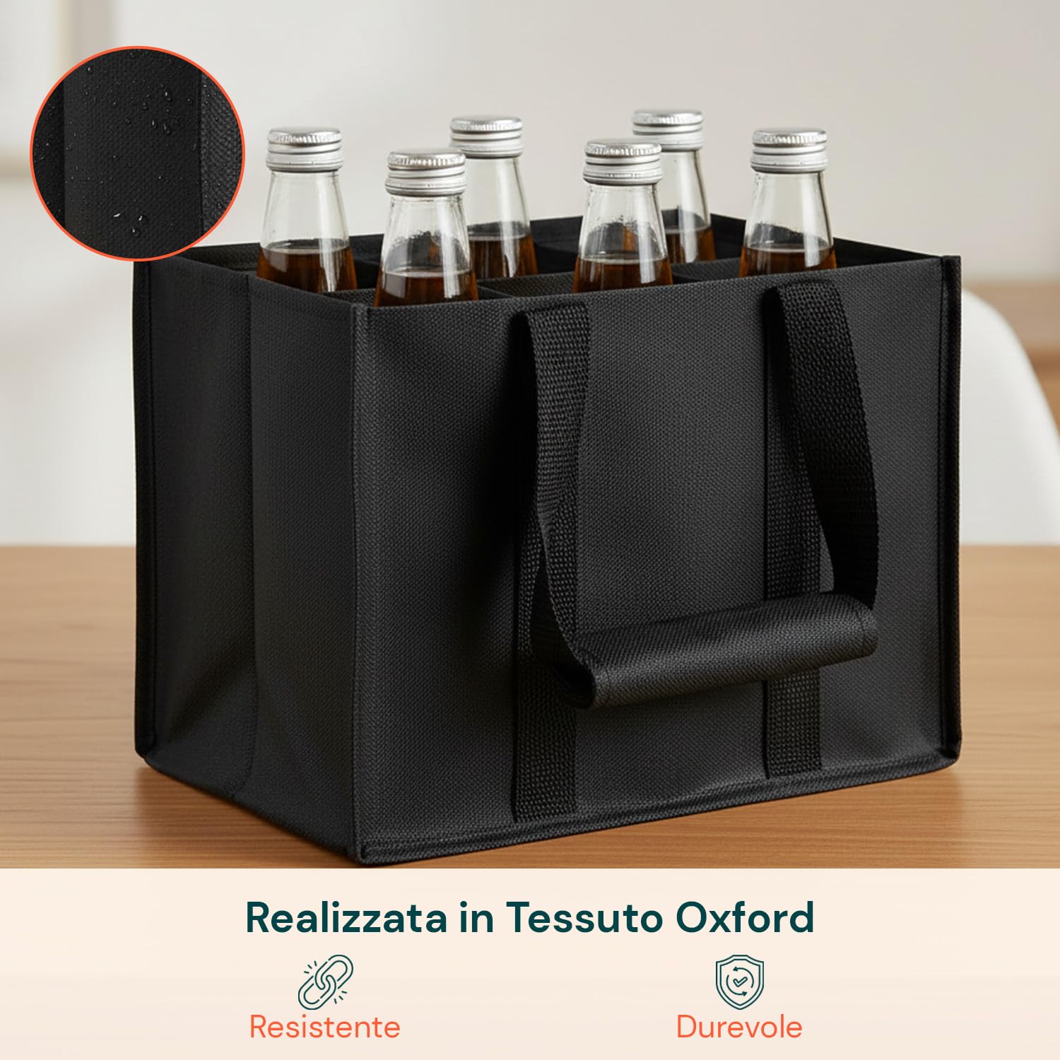 Avilia Porta Bottiglie Set 3 Borse – Portabottiglie Acqua Vino Birra 6 Bottiglie 1,5L, Borsa Porta Bottiglie Impermeabile Oxford, Struttura Rigida Antiurto, Riutilizzabile Ecologica, Picnic Spesa