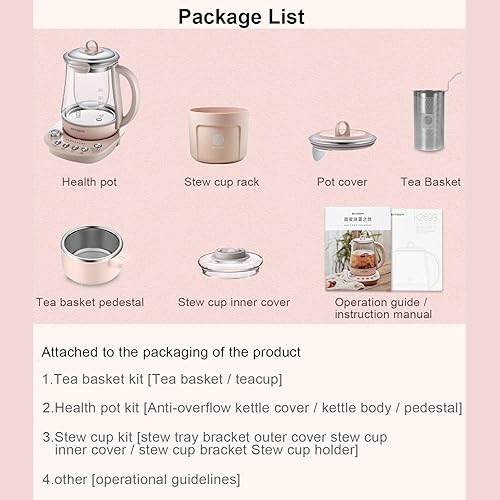 Miniatura 7 de BUYDEEM K2693 - Olla sanitaria, hervidor eléctrico para bebidas con vidrio grueso, 9 en 1, totalmente automática, programable, 1.5 L, color rosa