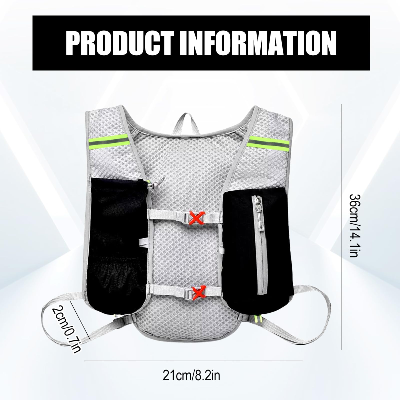 Gilet da corsa da uomo e da donna, cinghie regolabili sul petto, leggero zaino da corsa, zaino riflettente, con supporto per cellulare, per escursioni all'aperto, gare in bicicletta