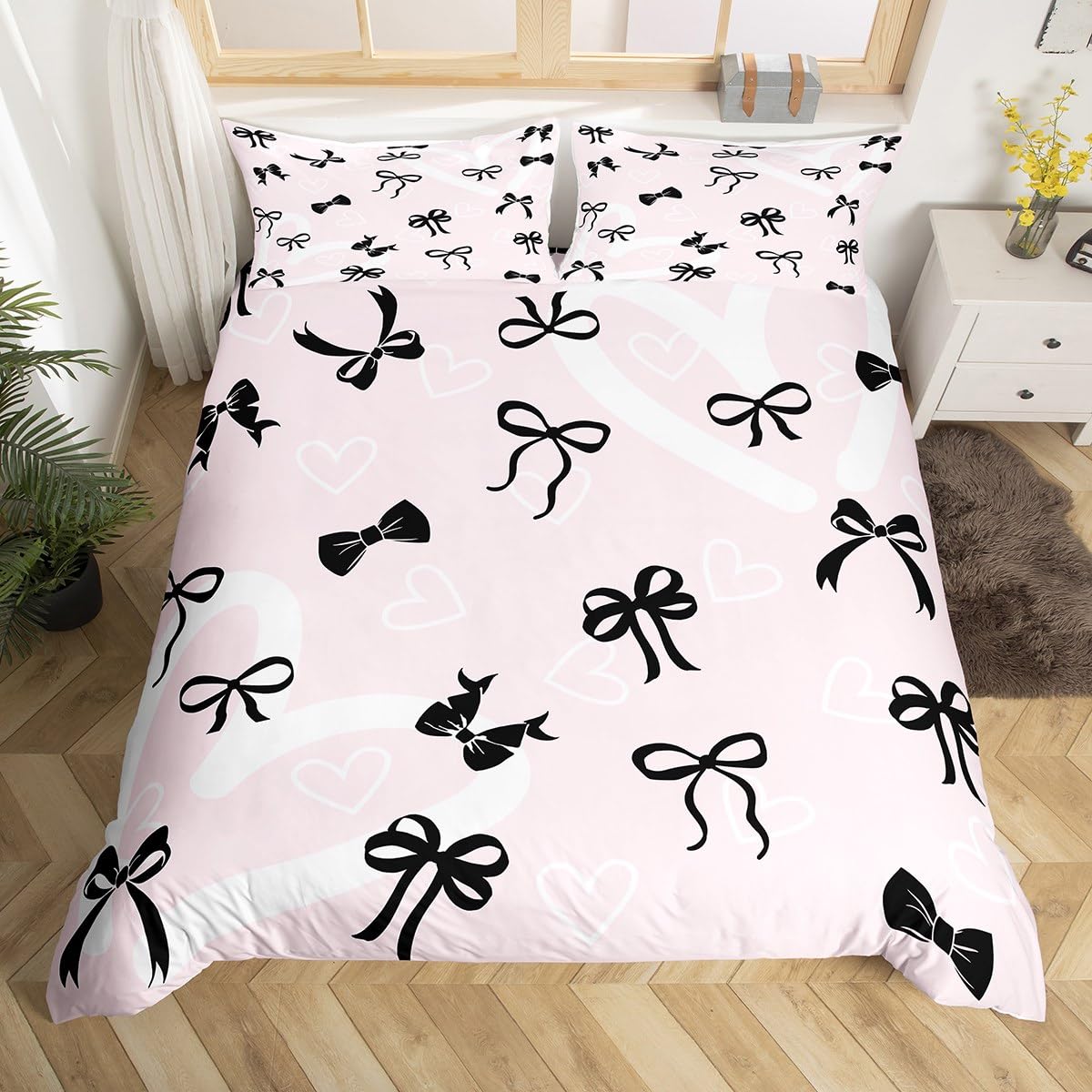Housse de couette cœur et nœud papillon pour une chambre de fille cocooning