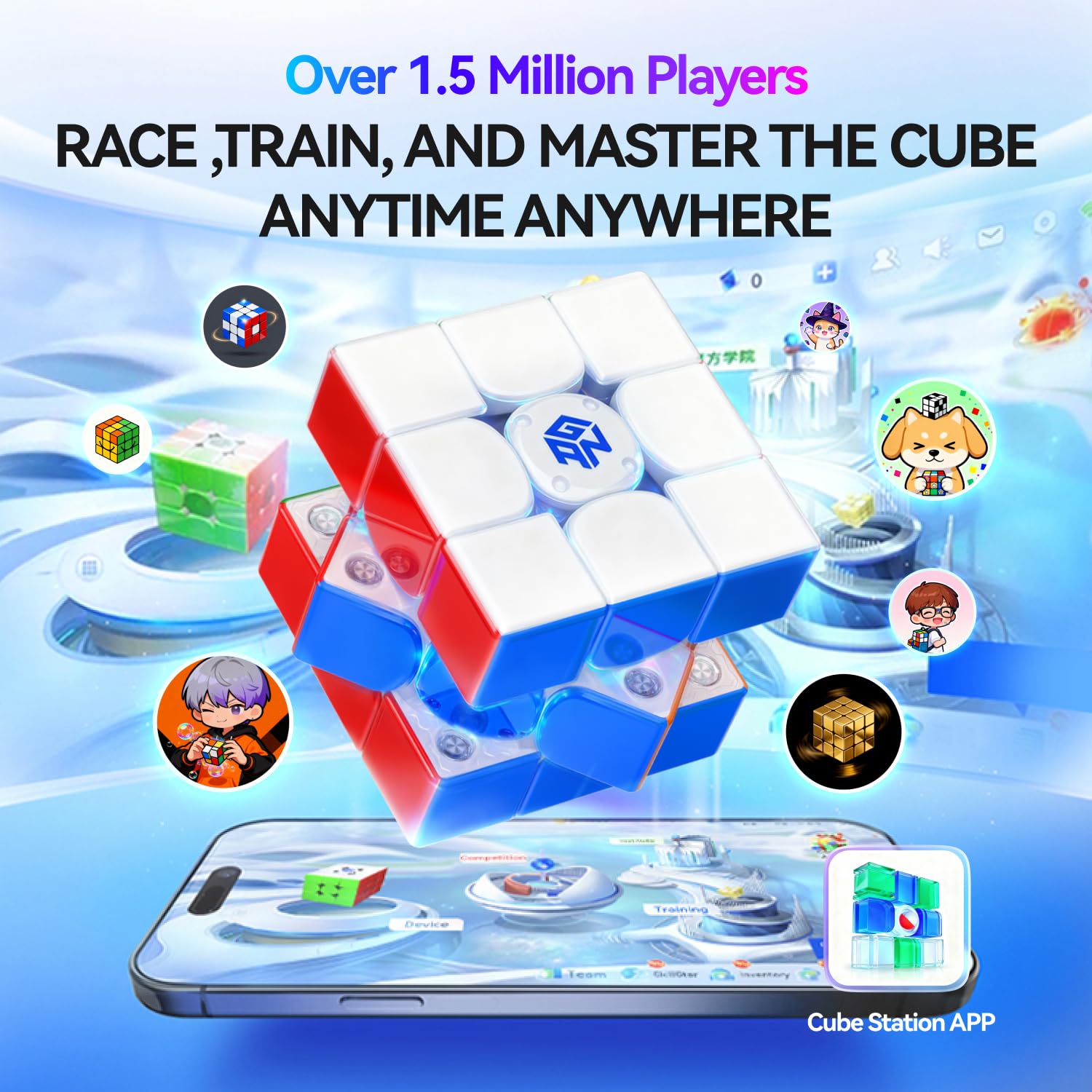 GAN i4 Leap Smart Cube 3x3 Magnetisch Zauberwürfel Intelligenter Speedcube Bluetooth Elektronischer Magnetischer Cube für Kinder und Erwachsene Timer mit App Online-Wettbewerb