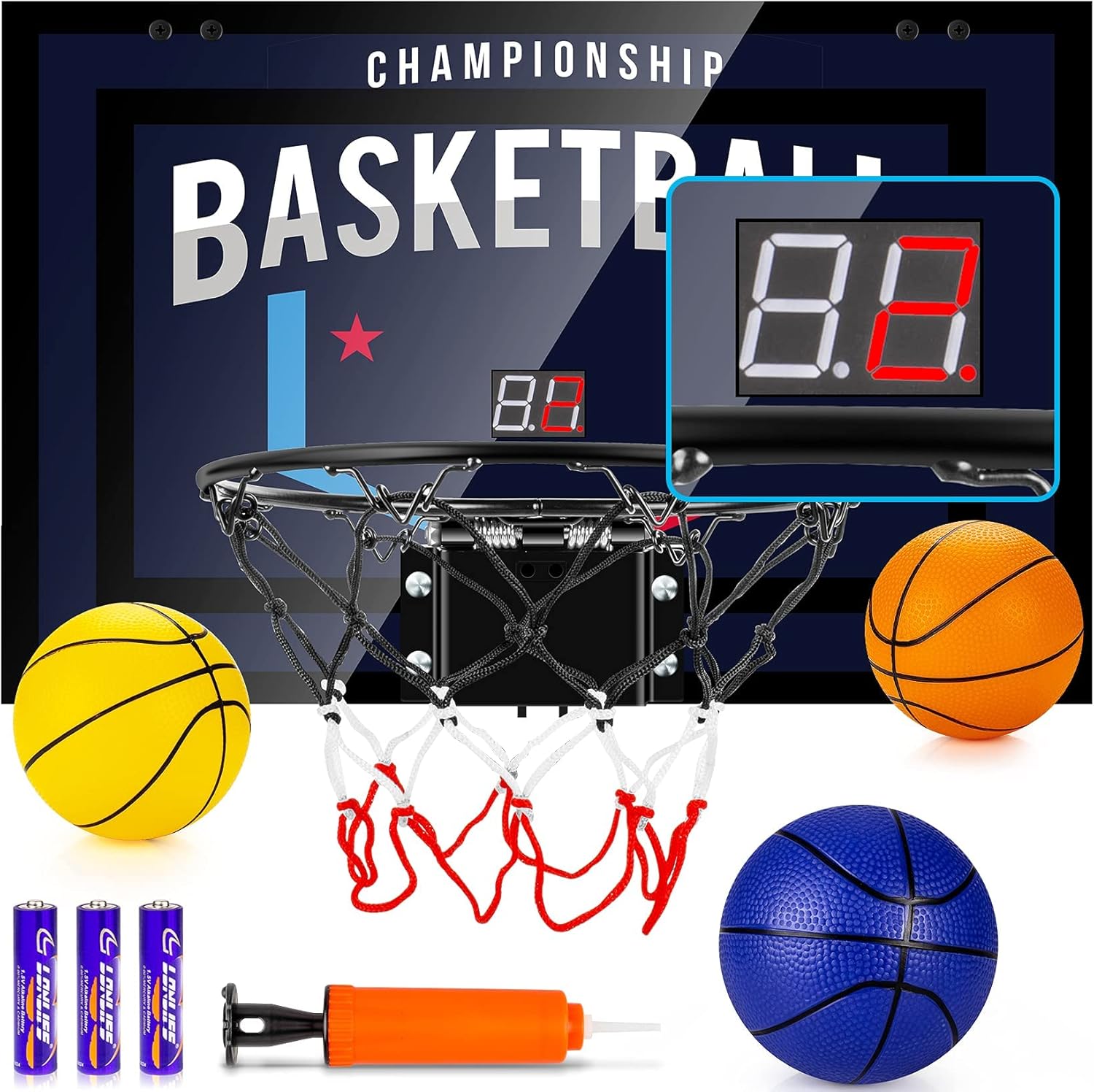 indoor basketball hoop boys gifts for teens and adults door room basketball hoop mini hoop with electronic scoreboard, 3 balls and batteries basketball toys for 8 9 10 11 12
