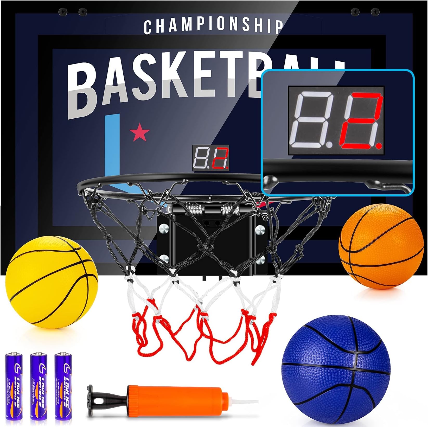 TREYWELL Indoor Basketball Hoop Boys Gifts for Teens and Adults Door Room Basketball Hoop Mini Hoop with Electronic Scoreboard, 3 Balls and Batteries Basketball Toys for 8 9 10 11 12