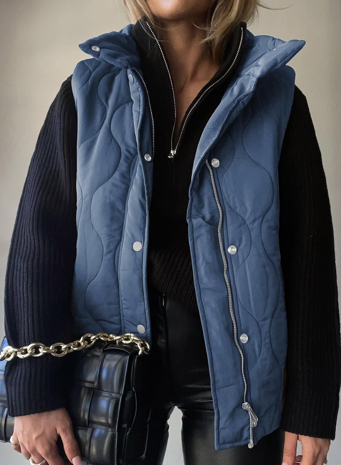 EVALESS Cropped Puffer Vest Women Lightweight Quilted Stand Collar Sleeveless Jackets Fall Winter 2025 Button Zip Up Coat - Image 2