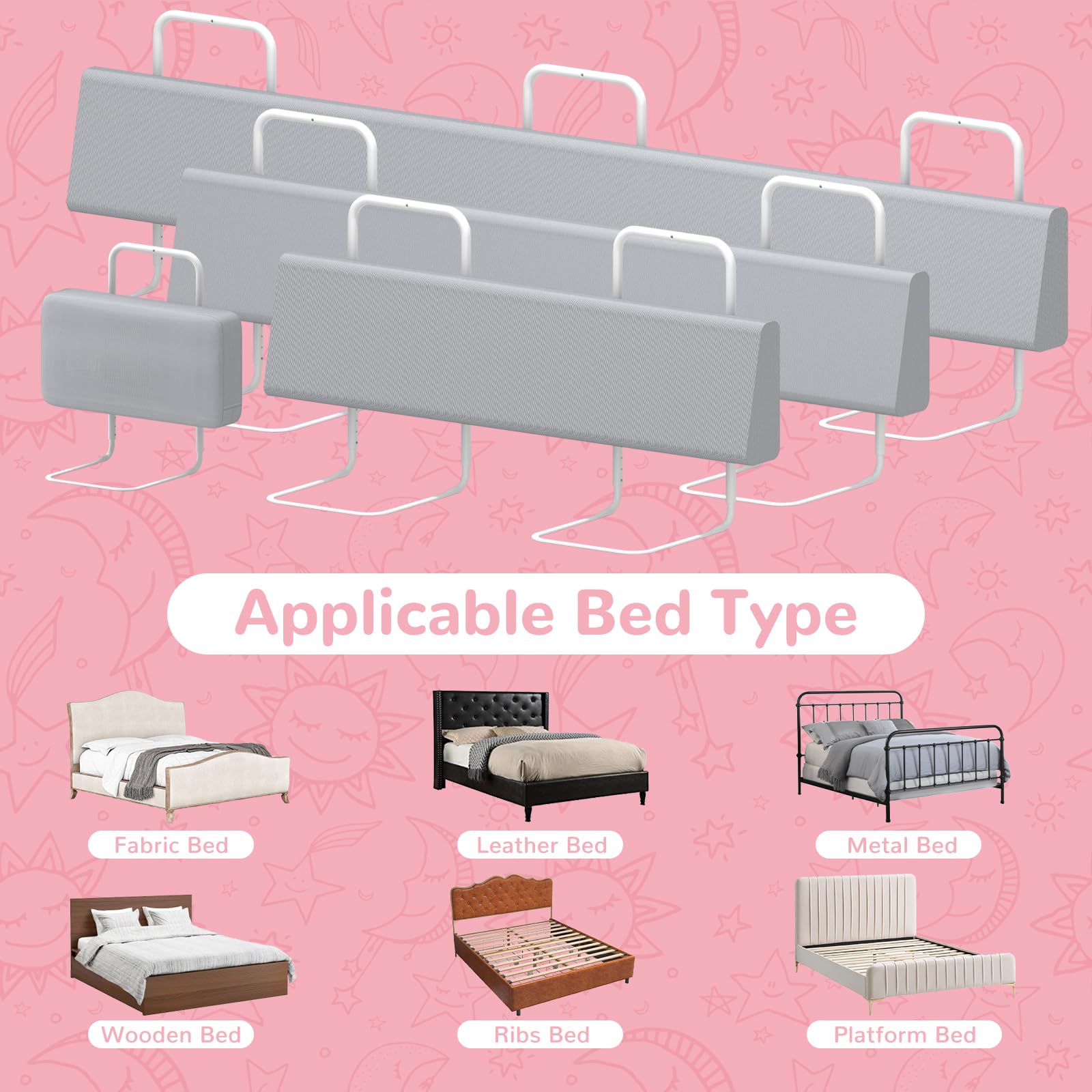 Barrera de Seguridad para niños – Barrera de Cama para niños con protección de Bordes, Seguridad para Cama Infantil, Altura Ajustable 40-60 cm, Desmontable, portátil, Gris, 180cm