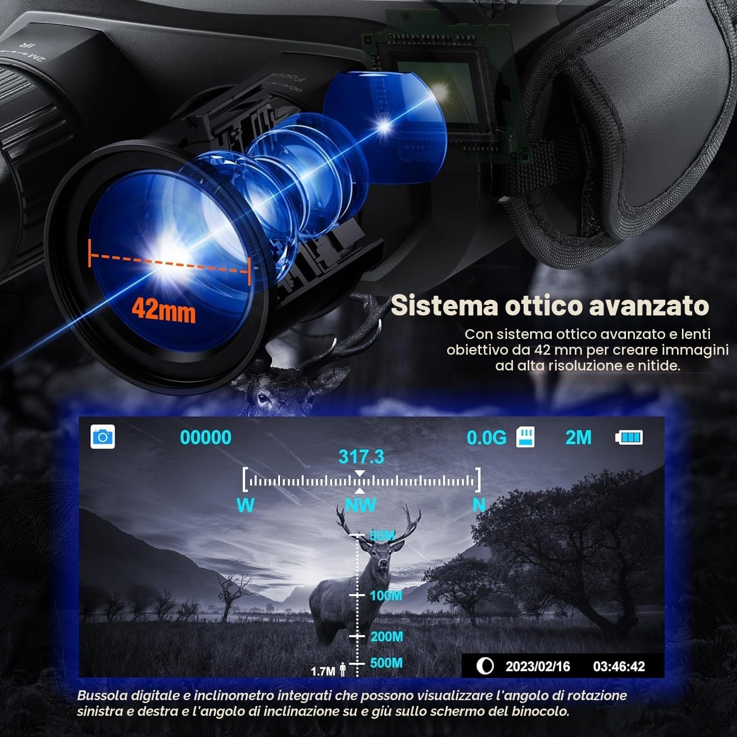 Infrarossi Binocolo Visione Notturna e Diurna Cannocchiale Professionale 4K 7000mAh Ricaricabili 4" TFT di Portatafino a 800M con Registrazione di HD Foto e Video