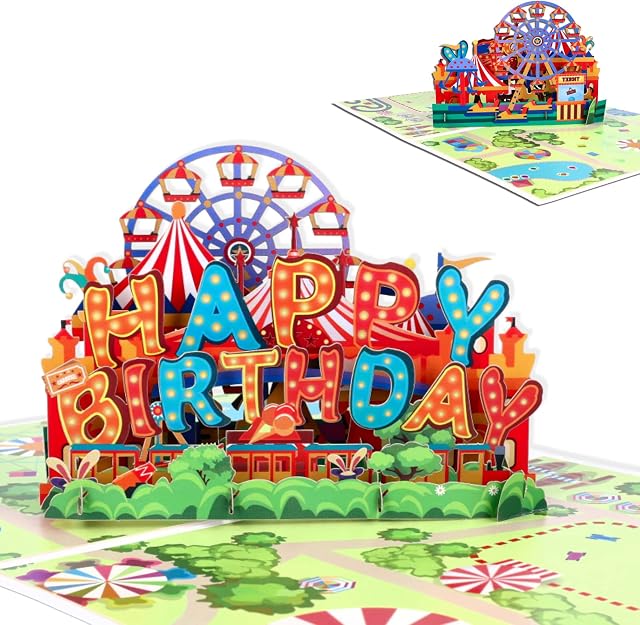 Adsispotg Happy Birthday Card, 3D Pop up Card, Recyclable Envelope Included, Carnival Birthday Greeting Card for Kids Women Mom Dad Wife Husband Business