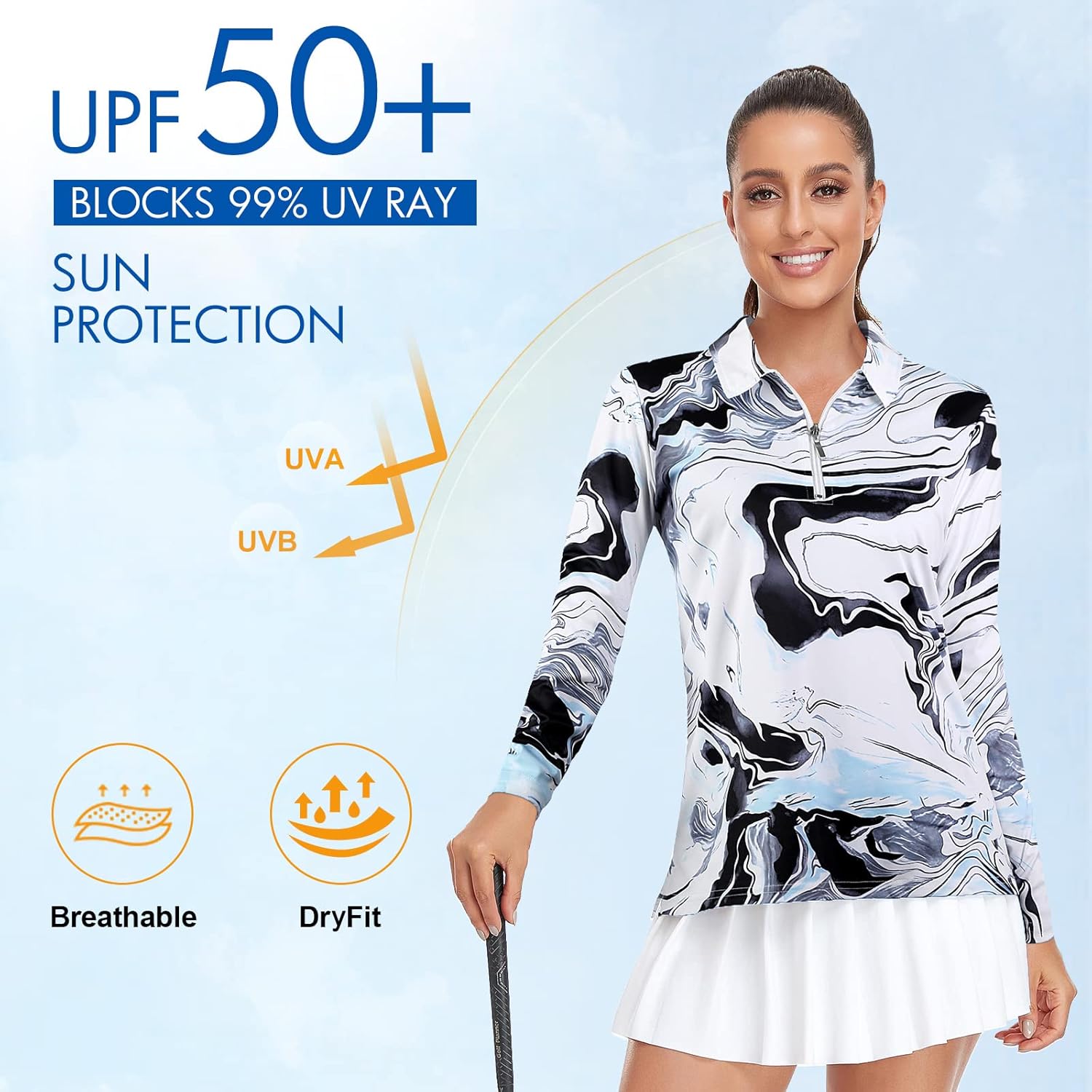 Viracy Womens Golf Shirt UPF50+ Sun Protection Long Sleeve 1/4 Zip Up Polo Workout Tops Fast Dry Fit Moisture Wicking - Image 2