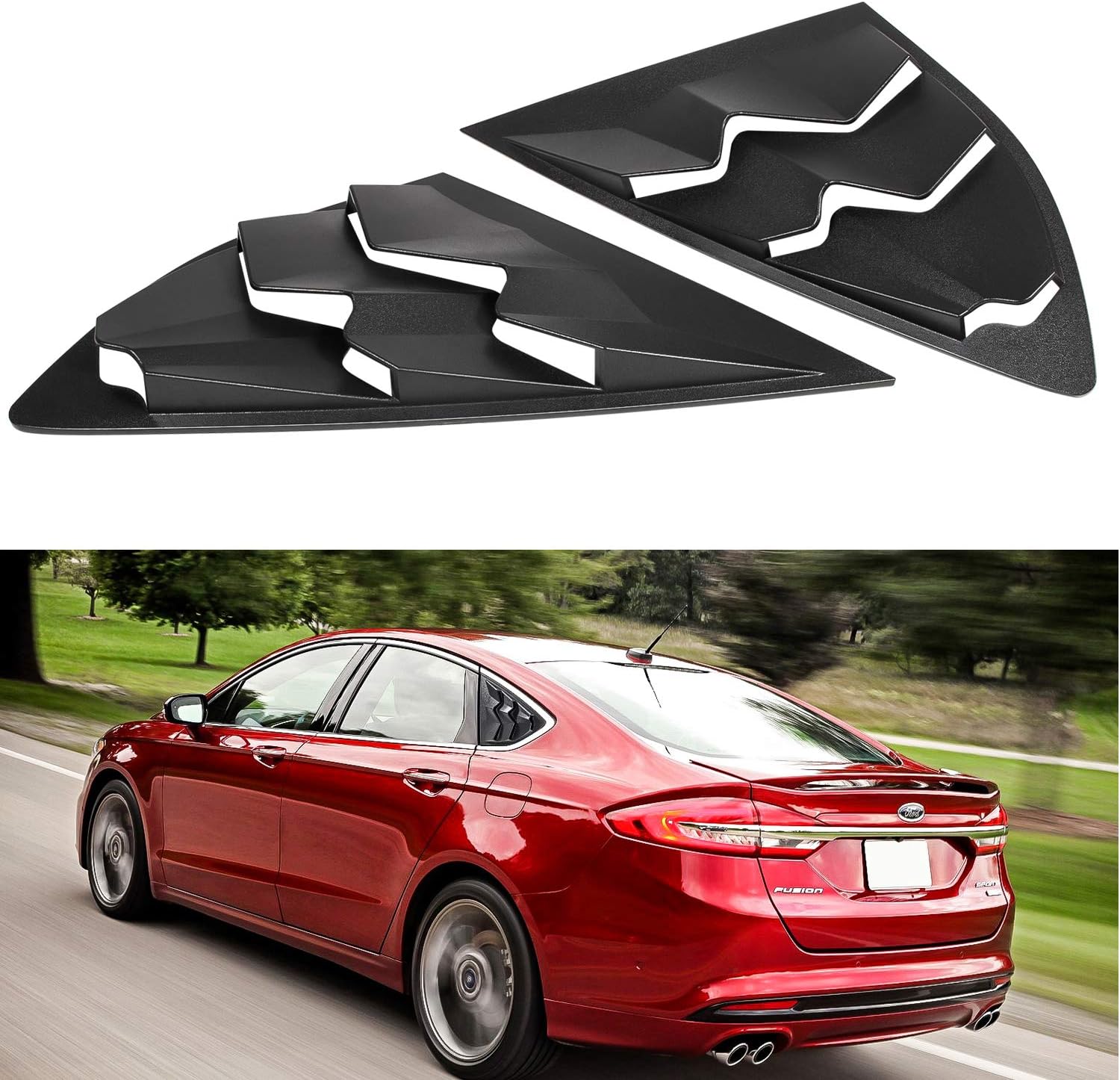 Quarter Side Window Louvers Fits for Ford Fusion 2013~2020 Matte Black ABS Window Visor Cover Sun Rain Shade Vent in GT Lambo Style（2PCS）