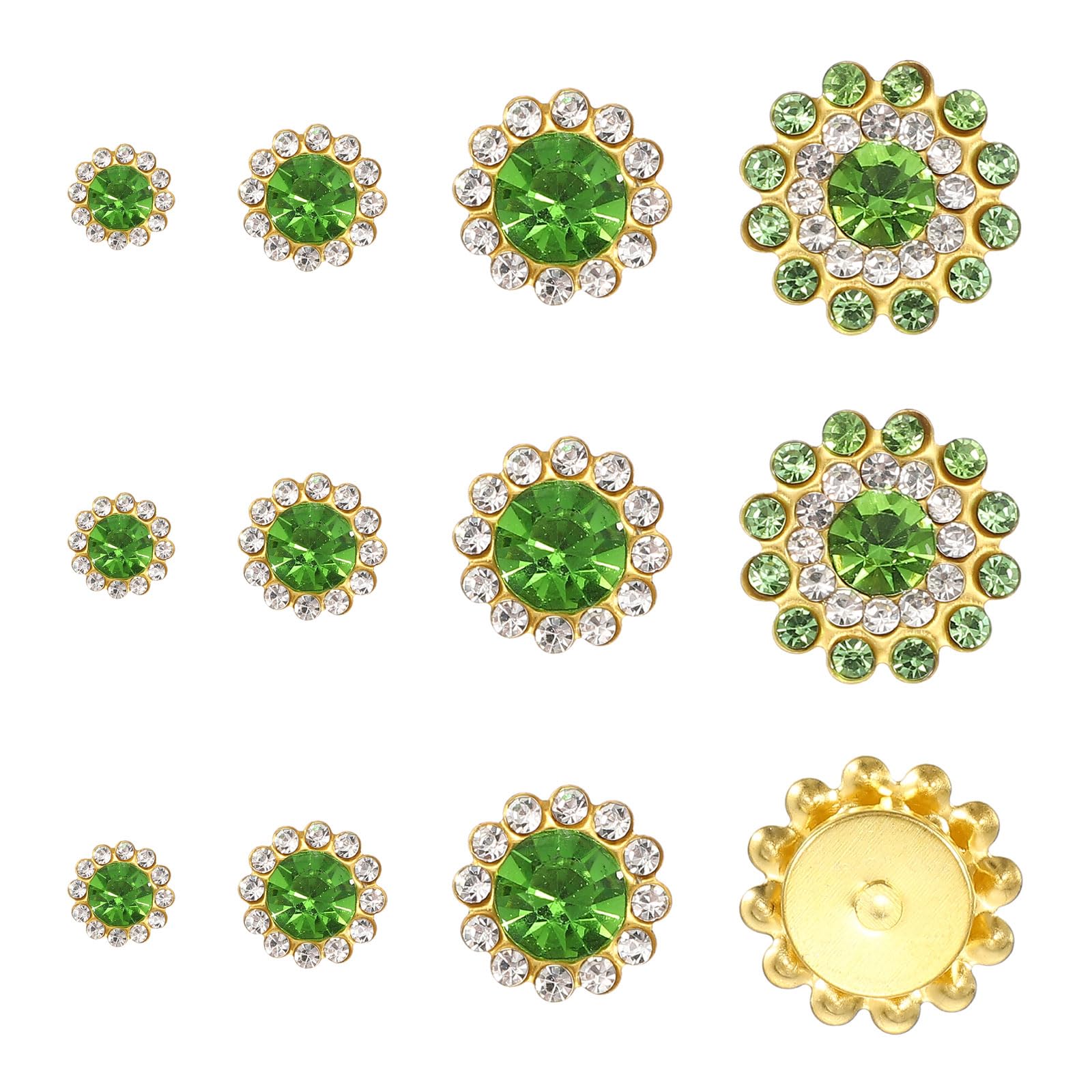 YELARXI 100Pcs 8/10/12/14mm Sew on Flower Rhinestones Crystal Glass Gems, Flatback Claw with Metal Base Crystals for Sewing Clothes Shoes Jewelry Belt Accessories, Light Green — image 1