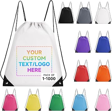 Custom Drawstring Backpack bags 10/50/100/500Pack, Promotional Items With Your Logo, Bulk Personalized Draw String Back Bag for Travelling, Gym and for Everyday Use