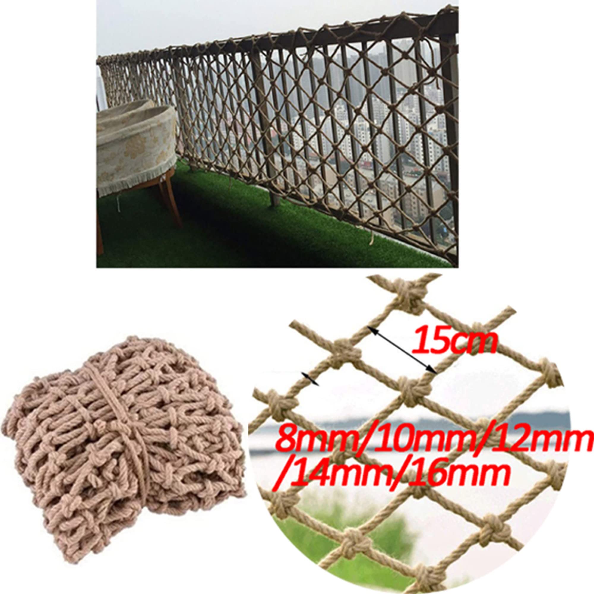 Rete di sicurezza per bambini resistente per la protezione del laghetto – durevole rete da arrampicata anti-caduta con maglia da 15 cm, corda di iuta naturale, perfetta per la sicurezza all'aperto e