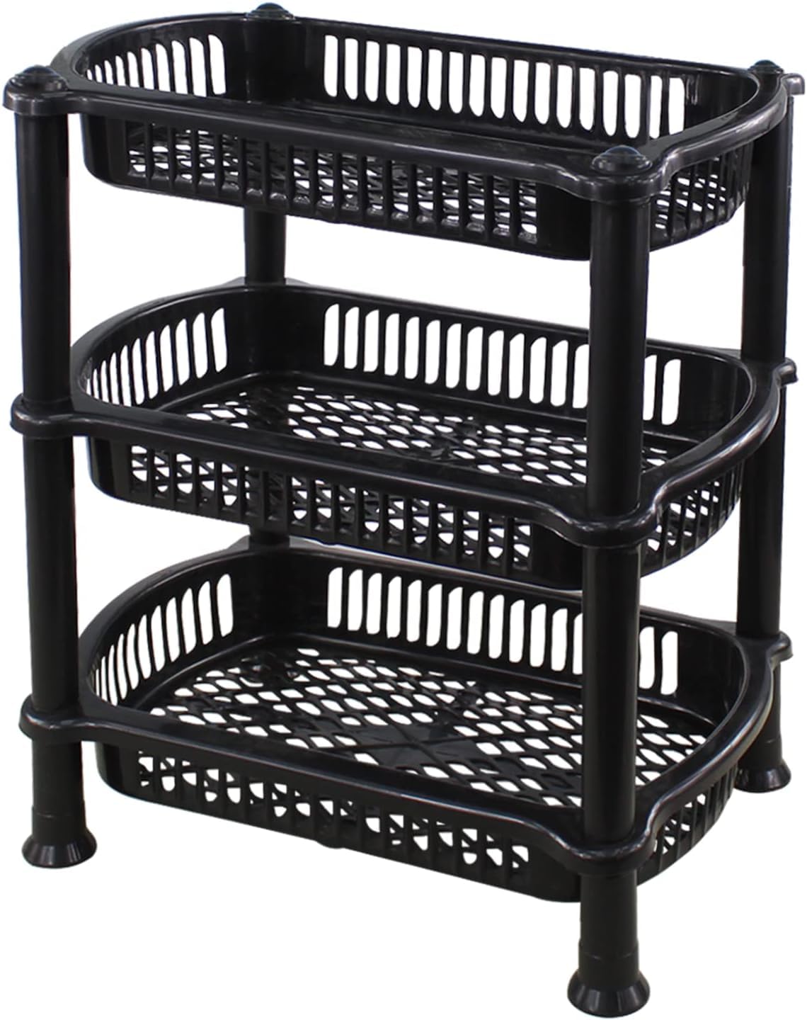 VTL® 4 TIER AND 3 TIER PLASTIC VEGETABLE STORAGE RACK - BASKET - STACKER - UTILITY BASKET - OFFICE - HOME - BATHROOM - KITCHEN - VEGETABLE - FRUIT (3 TIER - BLACK)