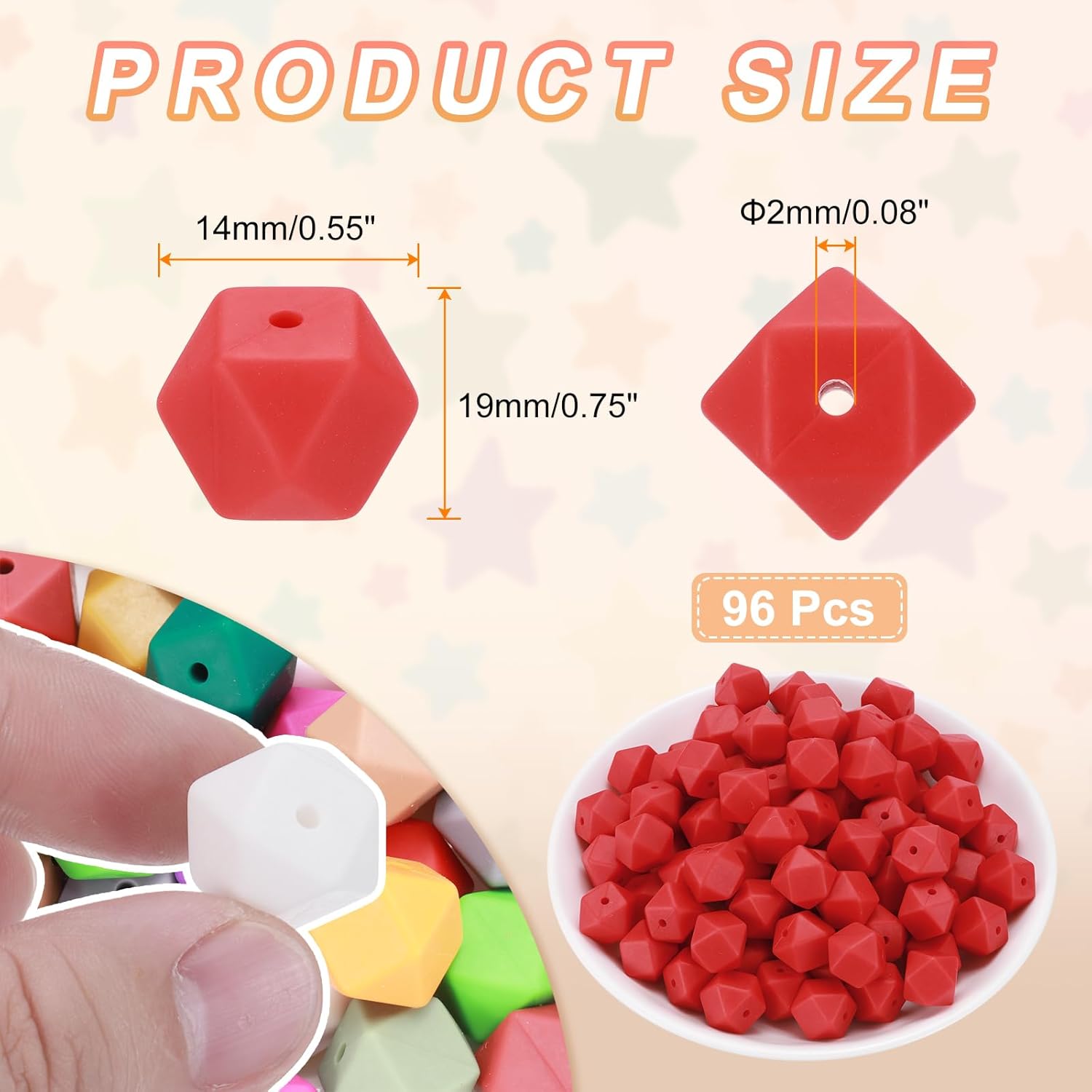 HARFINGTON 96Pcs Silicone Beads 14mm Hexagon Rubber Focal Beads Bulk for Pens Keychain Bracelet Necklace DIY Crafts Making, Scarlet - Image 2