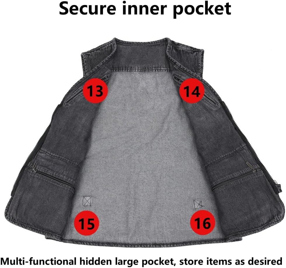 Men's Vest Fishing Vest Outdoor Multi-Pocket Oversized Denim Vest - Image 6