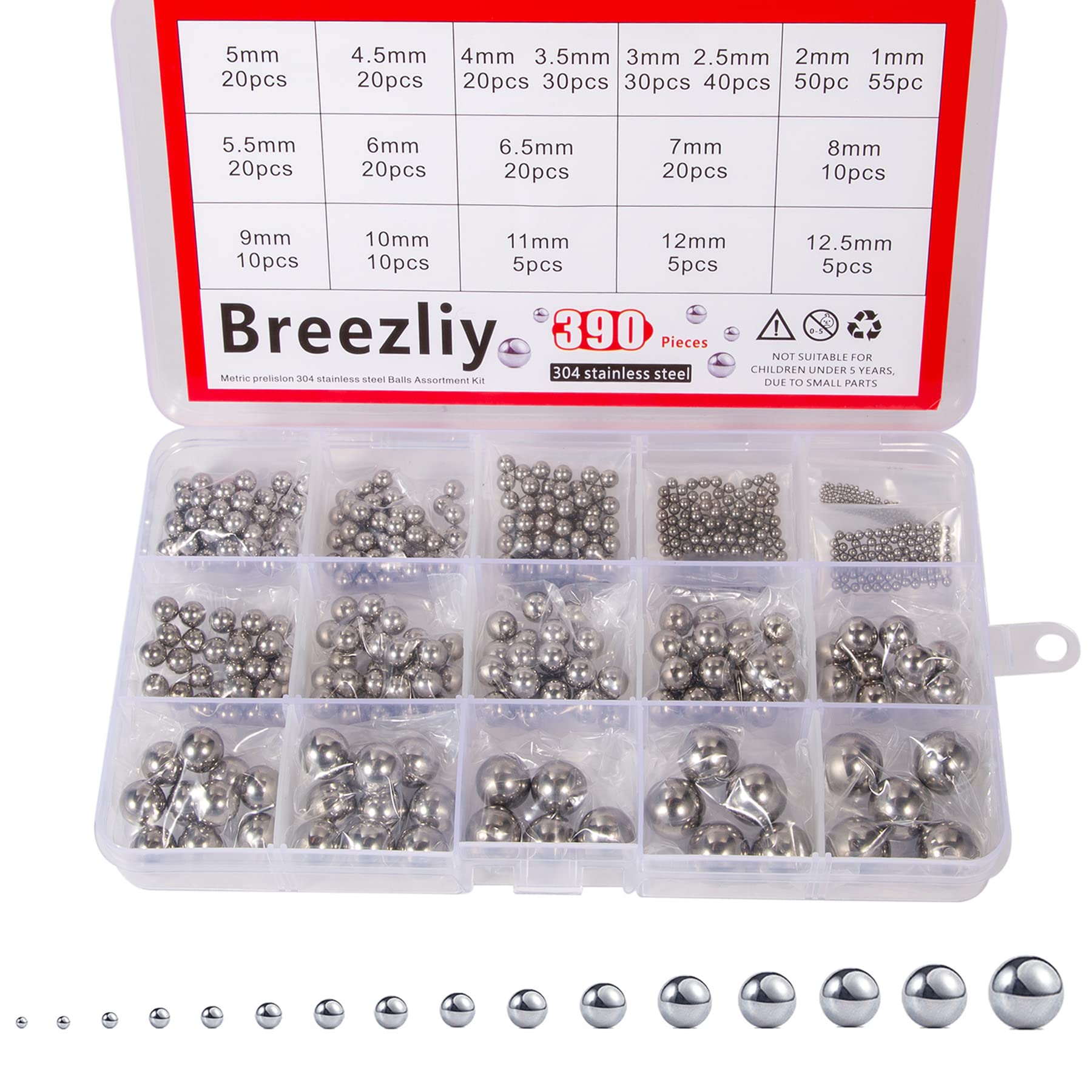 Stainless Steel Bearing Balls - 620 Pcs Assorted Kit -10