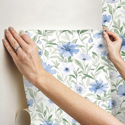 Miniatura 4 de RoomMates RMK12634PL - Papel tapiz para despegar y pegar con diseño de flores azules