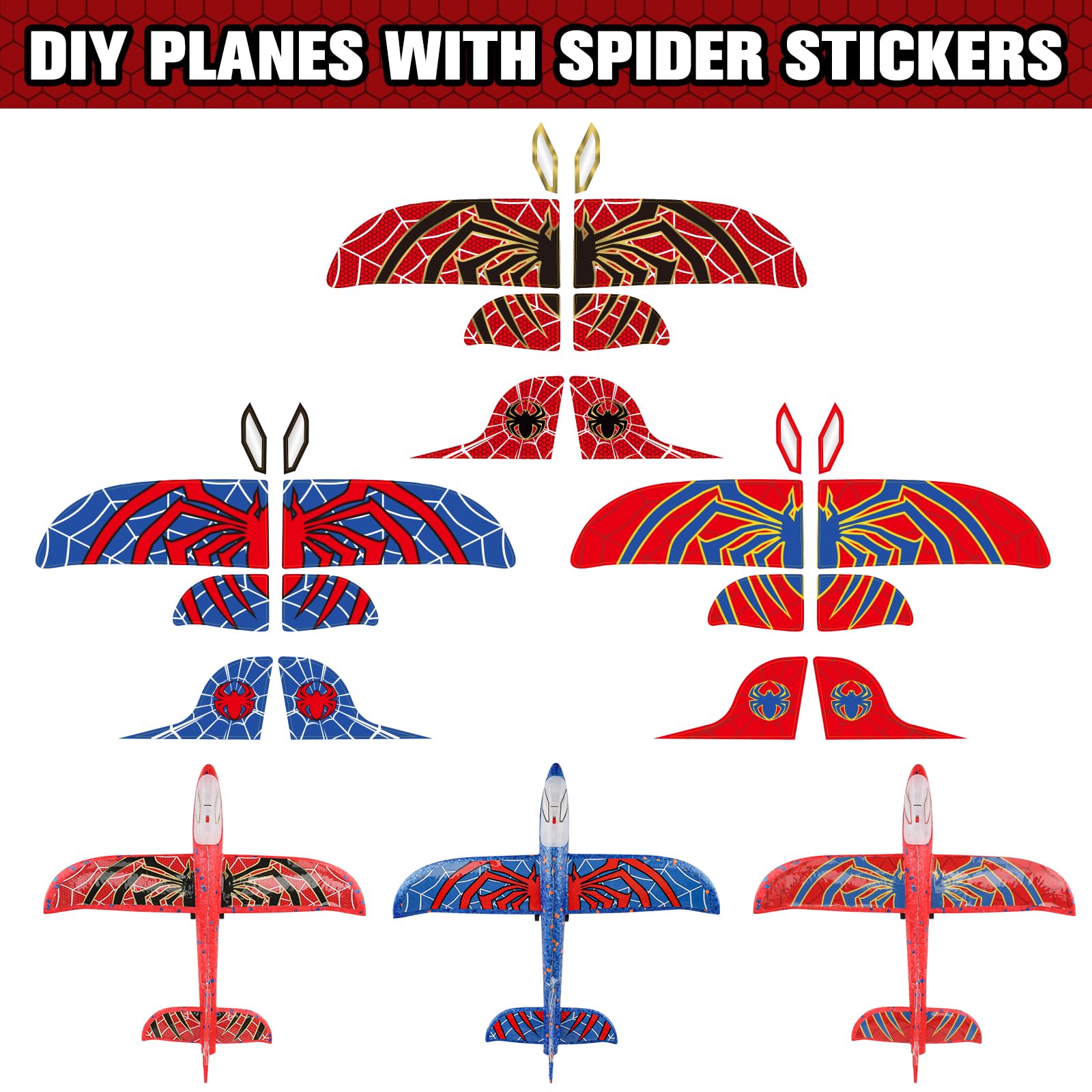 Avion Juguete con Spider Pegatinas, Aviones Poliespan con Pistola Avión Planeadores Espuma Corcho Regalo Navidad Cumpleaños Niños Niñas 3 4 5 6 7 8 9 10 Años Brinquedos Criança Juego Aire Libre — view 2