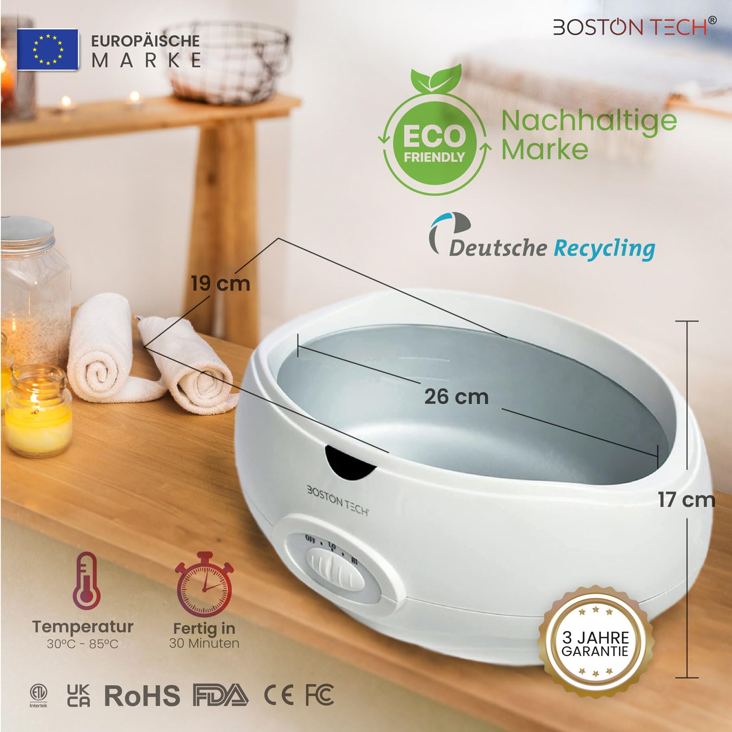Boston Tech® Paraffin-Handbad von Muskelschmerzen und Arthritis. 3 Liter Fassungsvermögen. Feuchtigkeit und revitalisiert die Haut. Enthält 900 g Wachs und Zubehör für den Heim- und professionellen