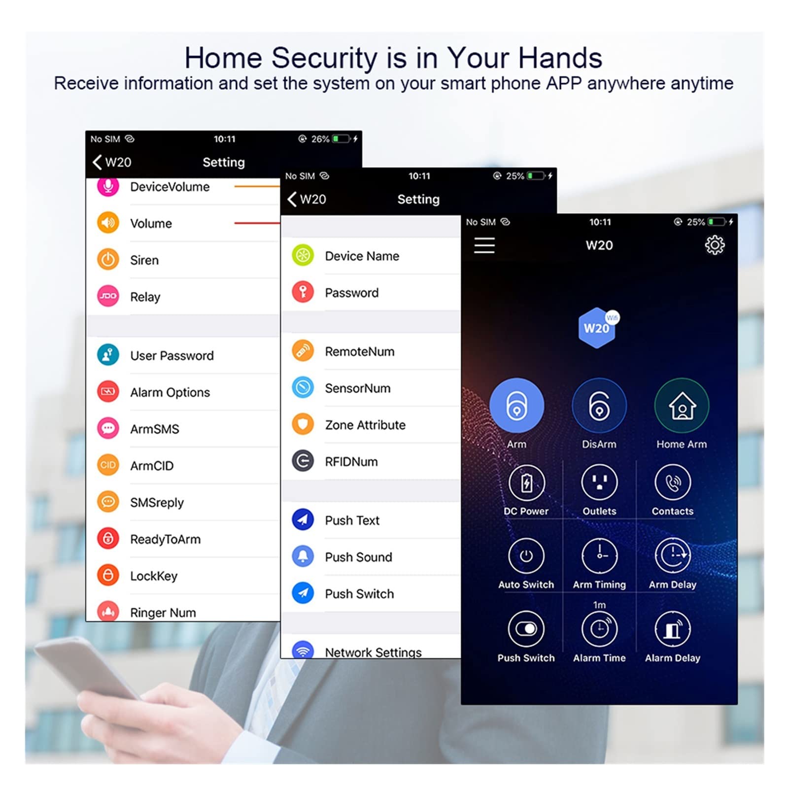 W20 4G WiFi GSM System alarmowy Bezpieczeństwa Tuya Smart Home 2,4 cala Tft. Panel dotykowy Aplikacja Kontroluj detektor dymu włamywacza Szybki montaż(KIT1)