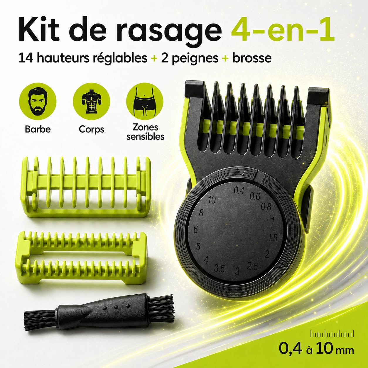 Multi Sabot Visage & Corps - réglable 14 hauteurs de 0.4 à 10 mm – avec peigne et protecteur - compatible avec QP2520 / QP2530 / QP2620 / QP2630 / QP27xx / QP28xx – non compatible avec la serie PRO