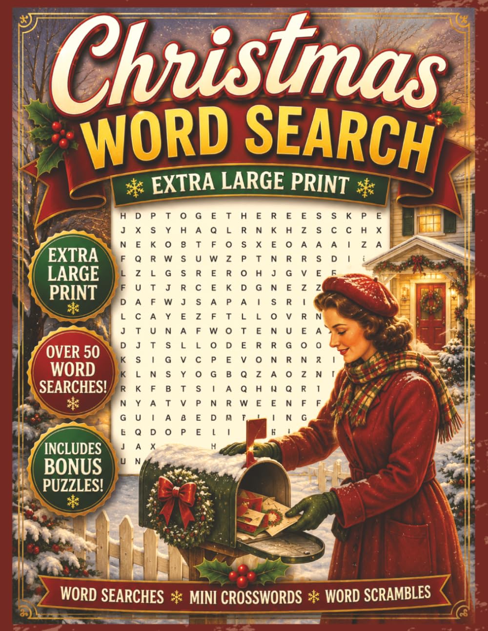 Christmas Word Search Extra Large Print: Holiday Puzzle Book with Over 50 Festive Word Searches, Bonus Mini Crosswords, Word Scramble Puzzles, and ... (Extra Large Print Word Search Puzzle Books)