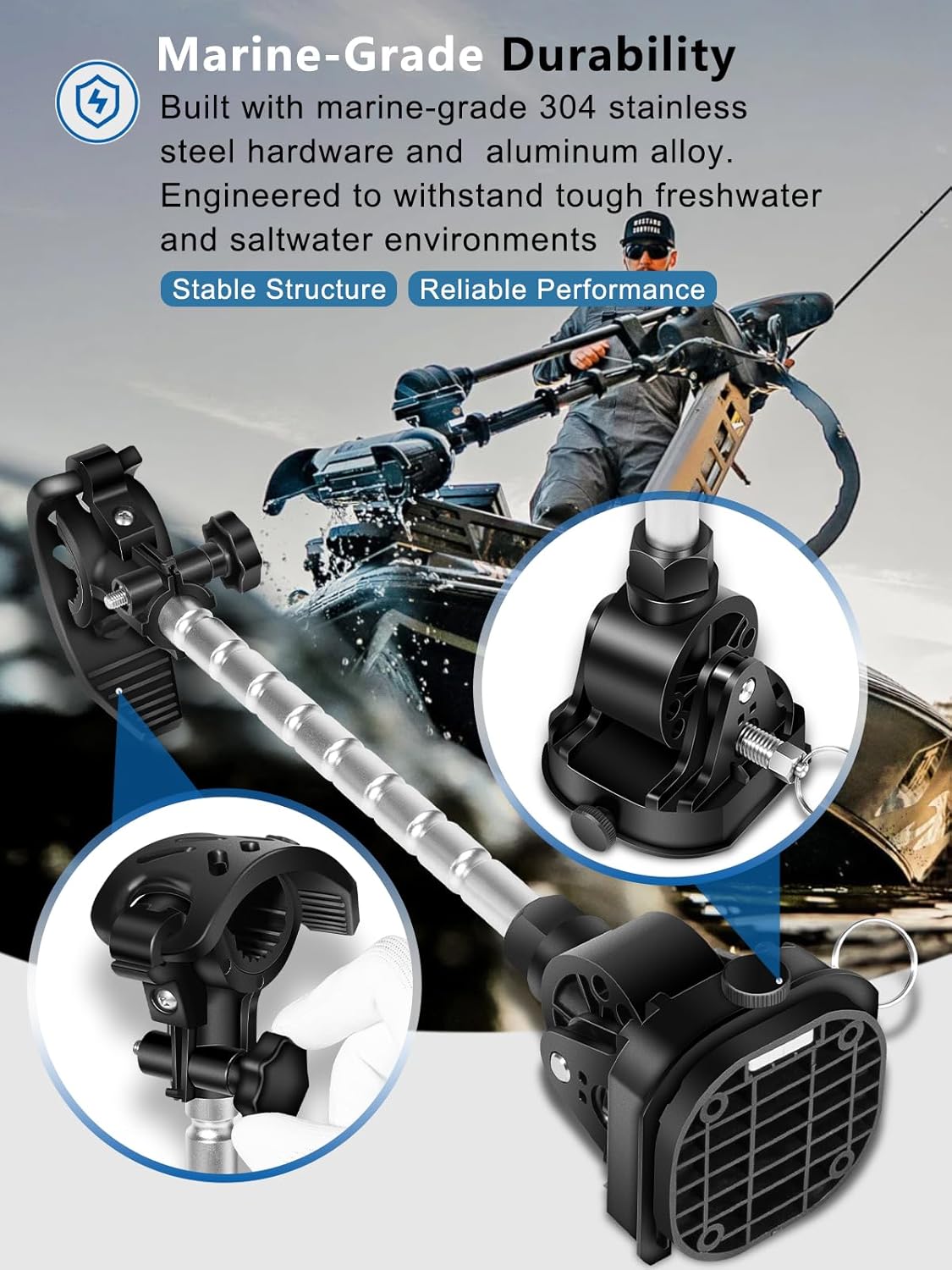 Repalcement for 1862060 MKA-60 Electric Steer Bow-Mount Stabilizer Kit, Trolling Motor Stabilizer Mount For MinnKota Trolling Motors Ulterra, Terrova & PowerDrive, Reduces Bounce and Vibration