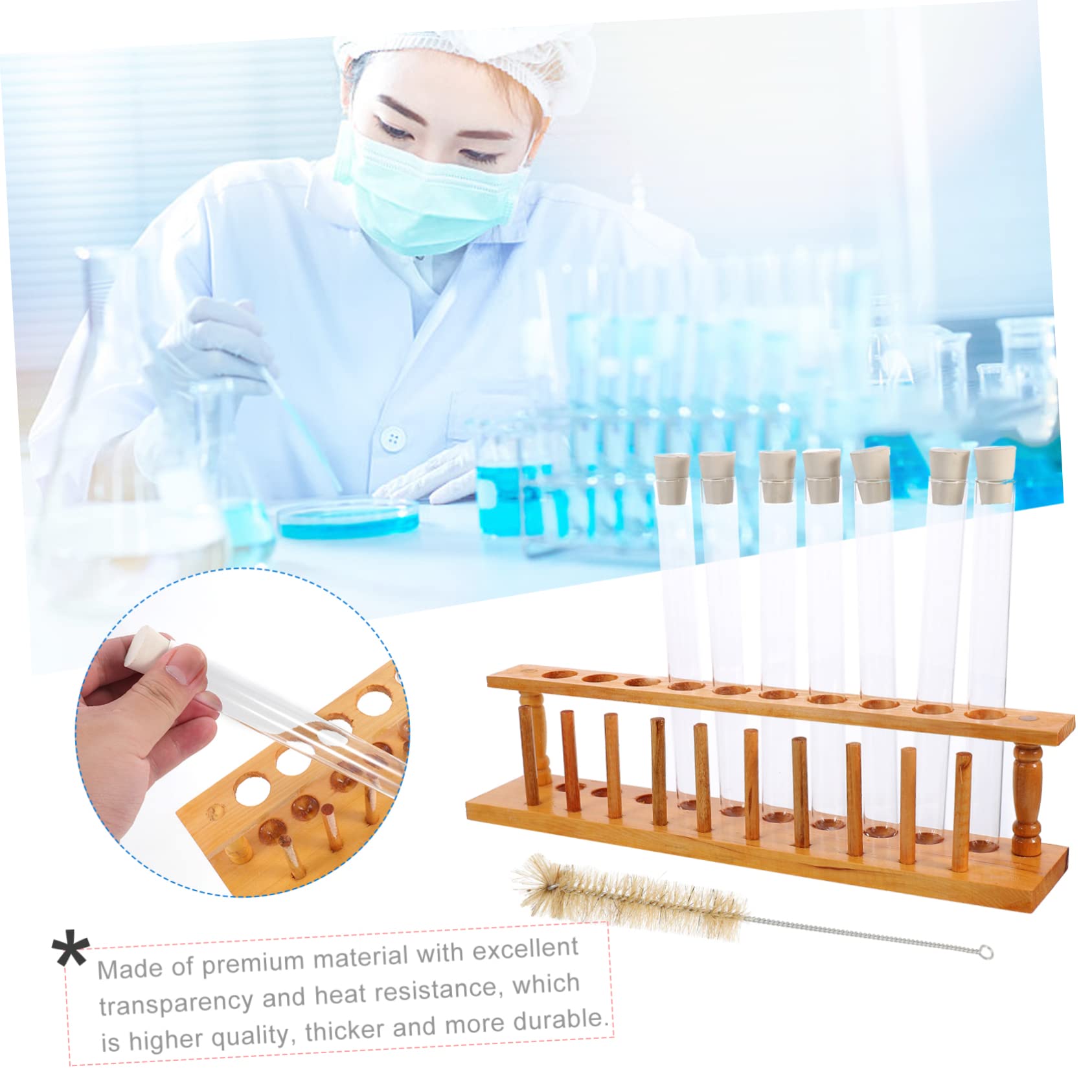 Cabilock Tubos De Ensayo De Madera Con Tapón De Goma Cepillo De Limpieza Para Gradilla De Madera Suministros Para Experimentos Tubos Con Tapa Soporte Para De Ensayo Laboratorio