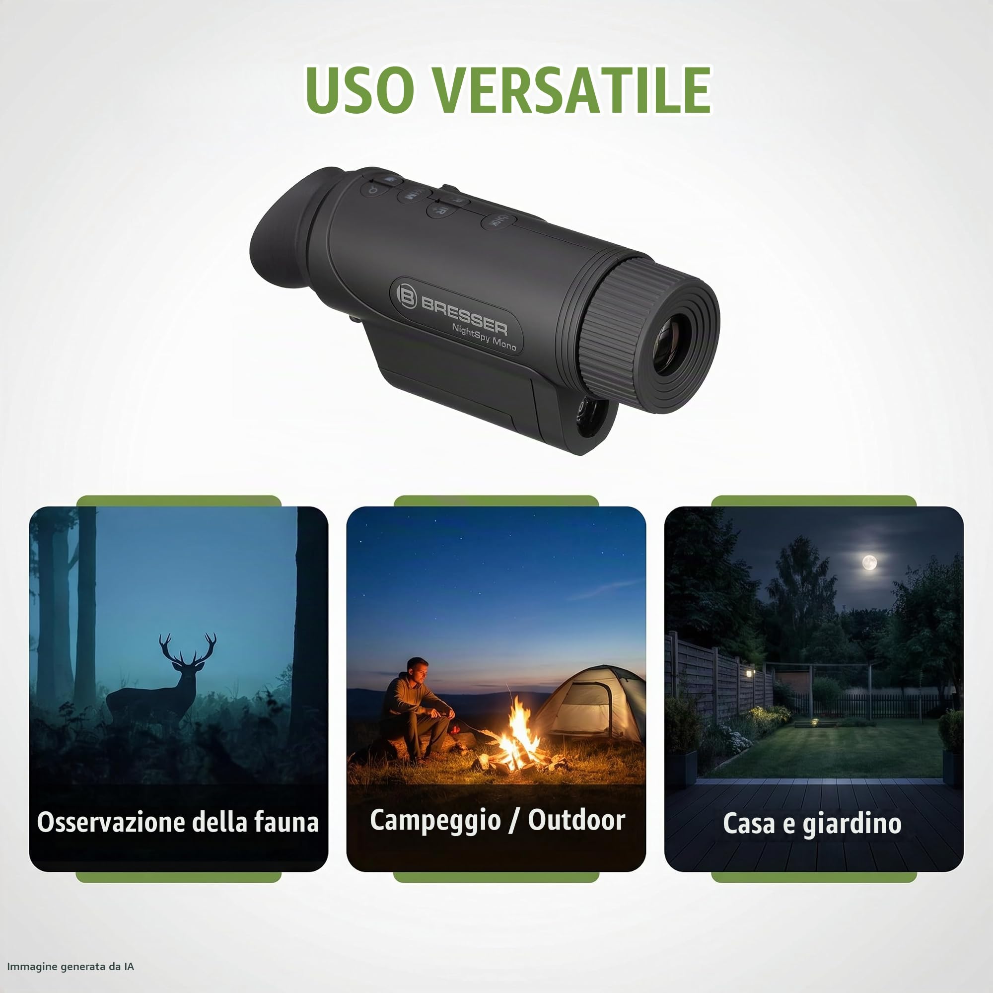 Bresser NightSpy Mono - Dispositivo di visione notturna digitale con illuminazione a infrarossi e fotocamera | ingrandimento ottico 2x, portata di visione notturna 100 m, batteria e custodia inclusa