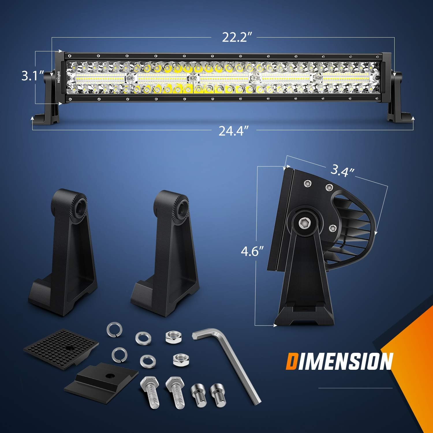 Nilight 18040C-A 22 Inch 480W Triple Row Flood Spot Combo Bar Driving Led Off Road Lights SUV Ute ATV Truck 4x4 Boat, 2 Years Warranty