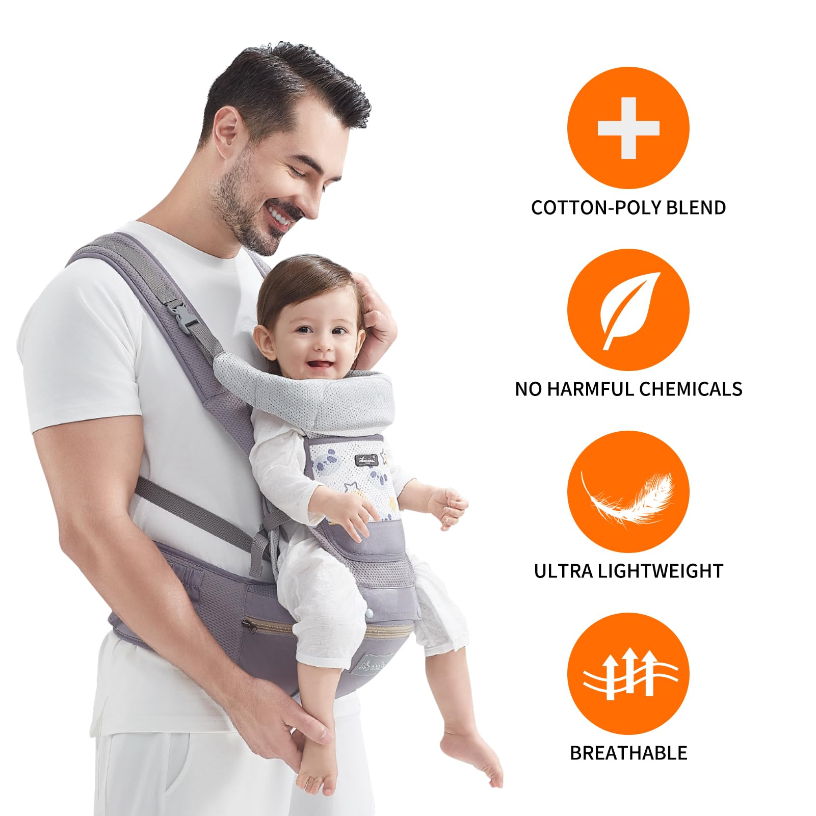 IULONEE Baby-Tragetasche Babytrage Neugeborene Ergonomische Babytrage Hüftsitz Baby Tragegurt Multifunktional Kindertrage Dorsal Ventral Babyrückentragen Ideal Für Freihändiges Elterndasein (Grau)