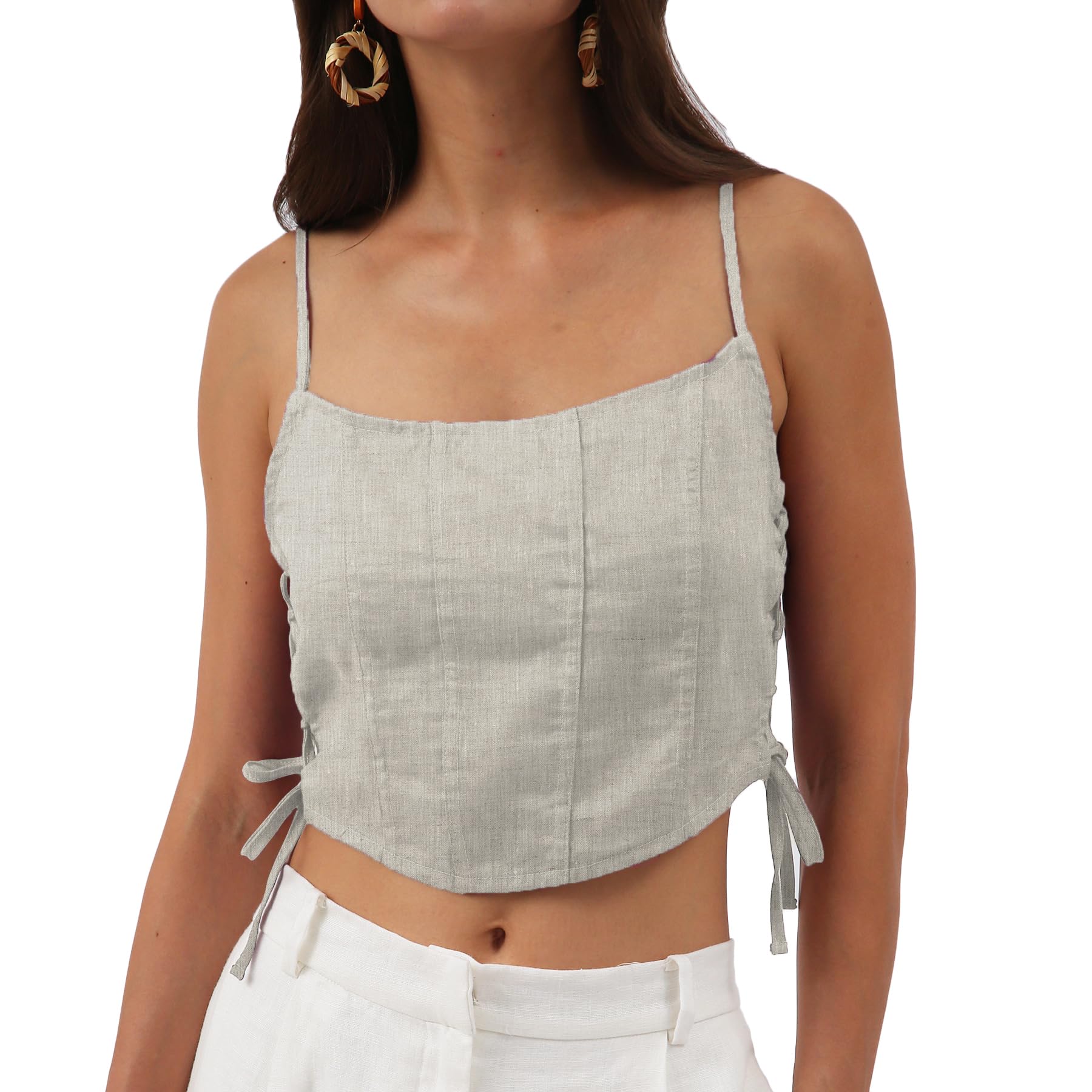 Bustier en pur lin Amazhiyu top court d'été à lacets chic - 7
