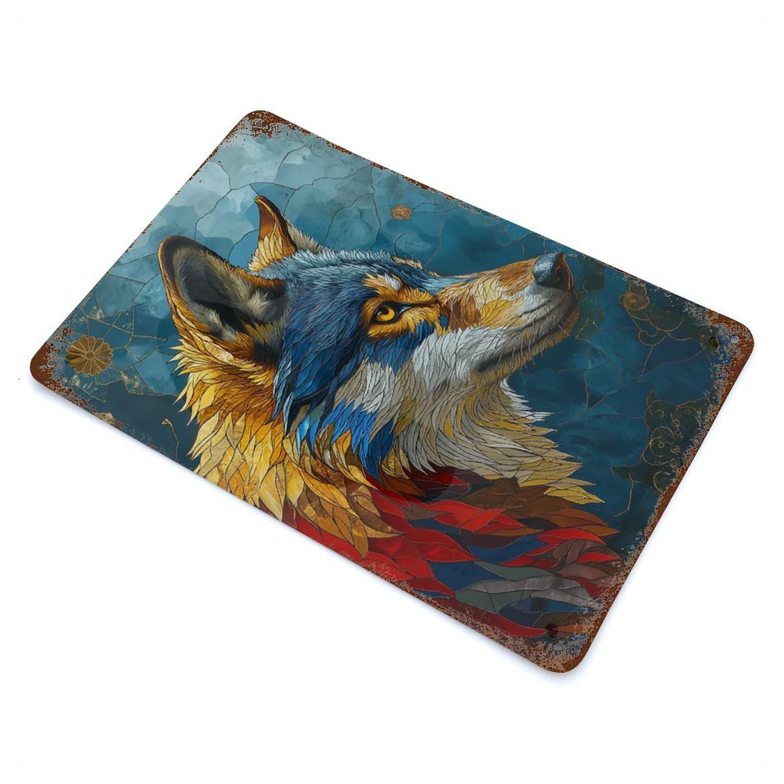 Retro Metal Sign with Wolf Design 11.8"x7.9", for Farmhouse, Kitchen And Entryway Decor, Shabby Chic Decor