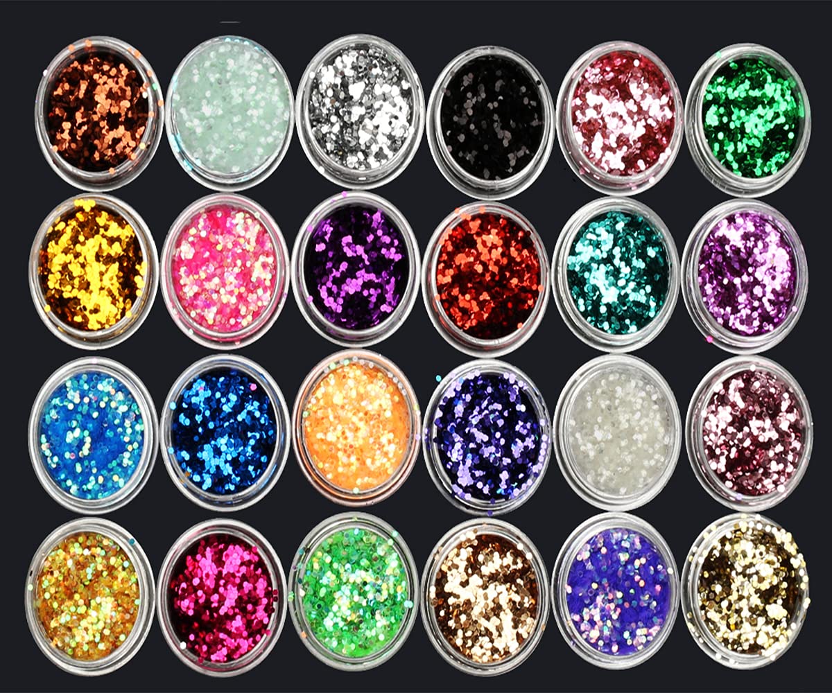 WorldWesties Nail Art Decoration Sparkle Sequin Glitters Multicolor Flakes Nail Accessories fine Glitter Seequins(Pack of 24)-image-1