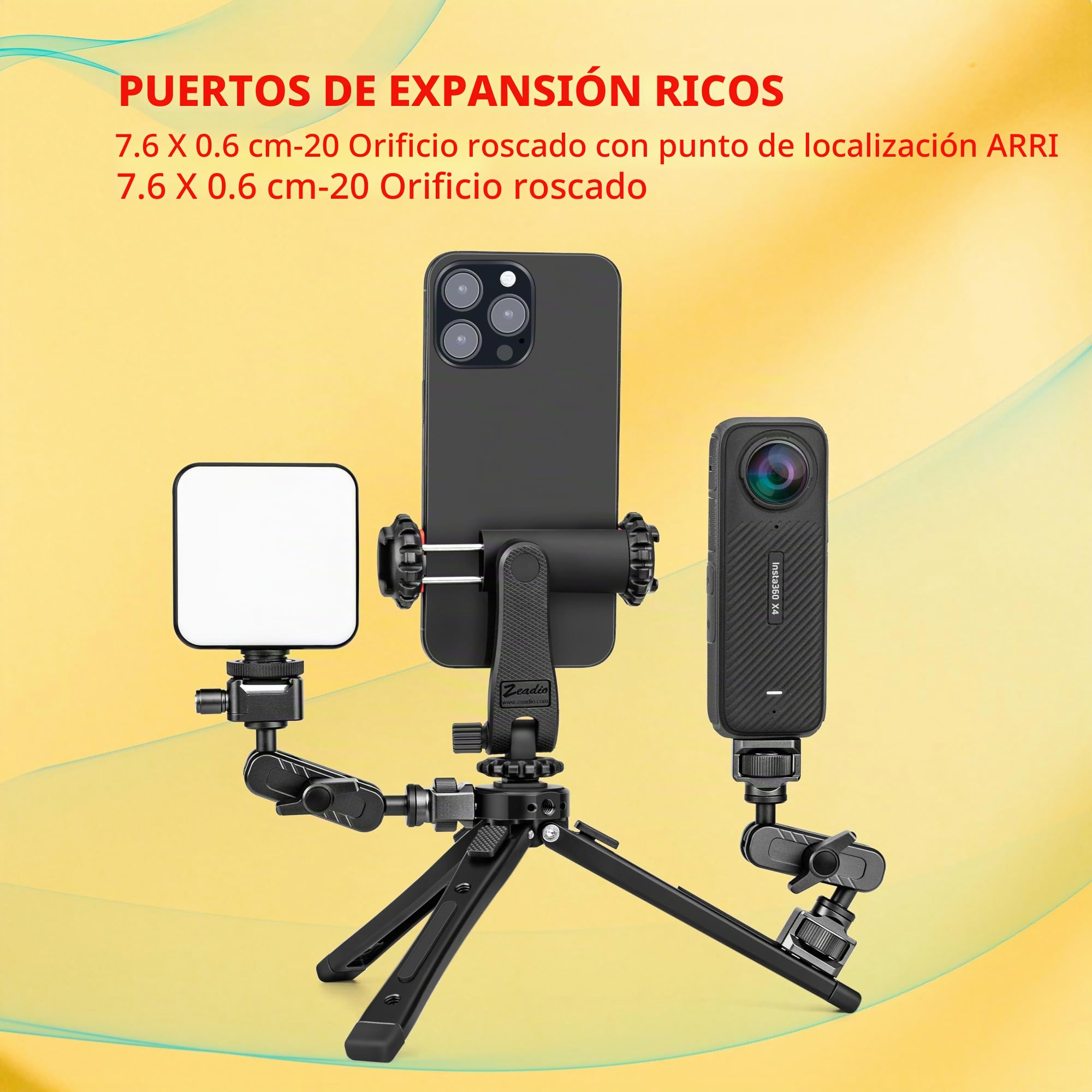 Zeadio Trípode de Metal Extra Resistente - Soporte de Mesa Universal Compacto para Cámara, Gimbal, Cámara de Acción, Videocámara, Micrófono, Luz LED, Smartphone y Más (Soporta 40kg/88lb)