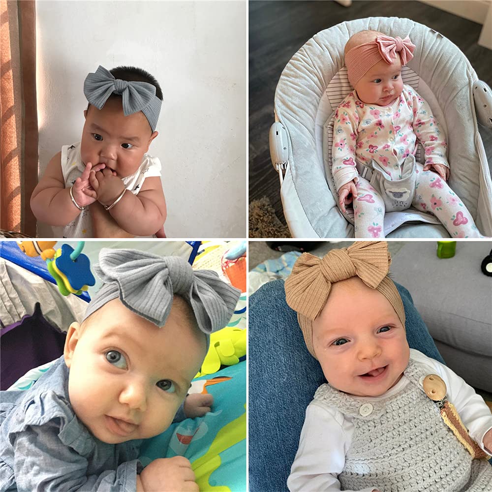 8pcs Baby Headband Soft Stretchy Hairband Hair Bow Elastic for Toddler Baby Girls Newborn Infant Kids Turban Headbands (Headwrap Navy 0-24M) - Image 2