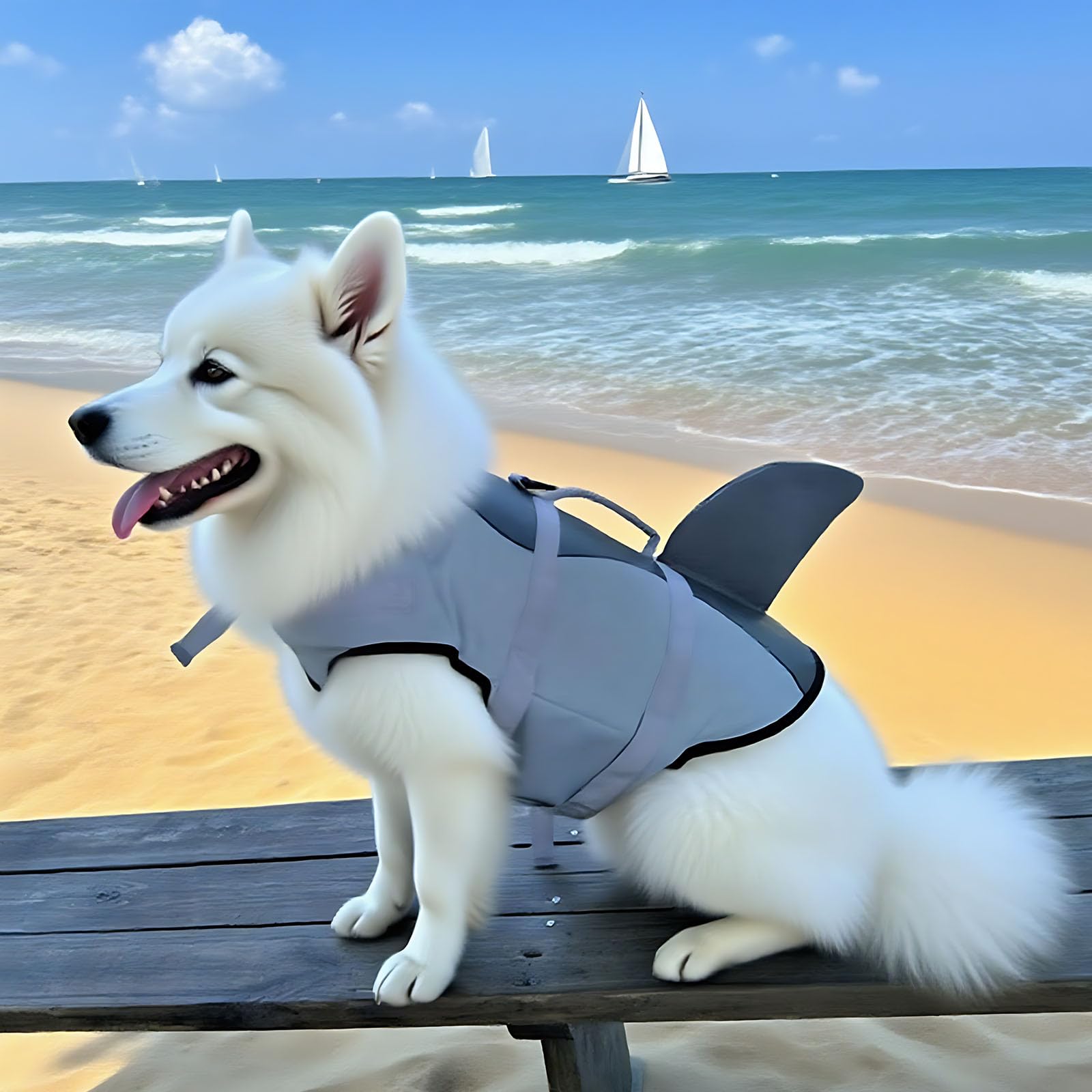 Kamizelka ratunkowa dla psa, szary rekin, kamizelka bezpieczeństwa dla zwierząt domowych, na lato, wysoka wyporność, ratownik ratunkowy z uchwytem ratunkowym, regulowanymi paskami i pierścieniem w