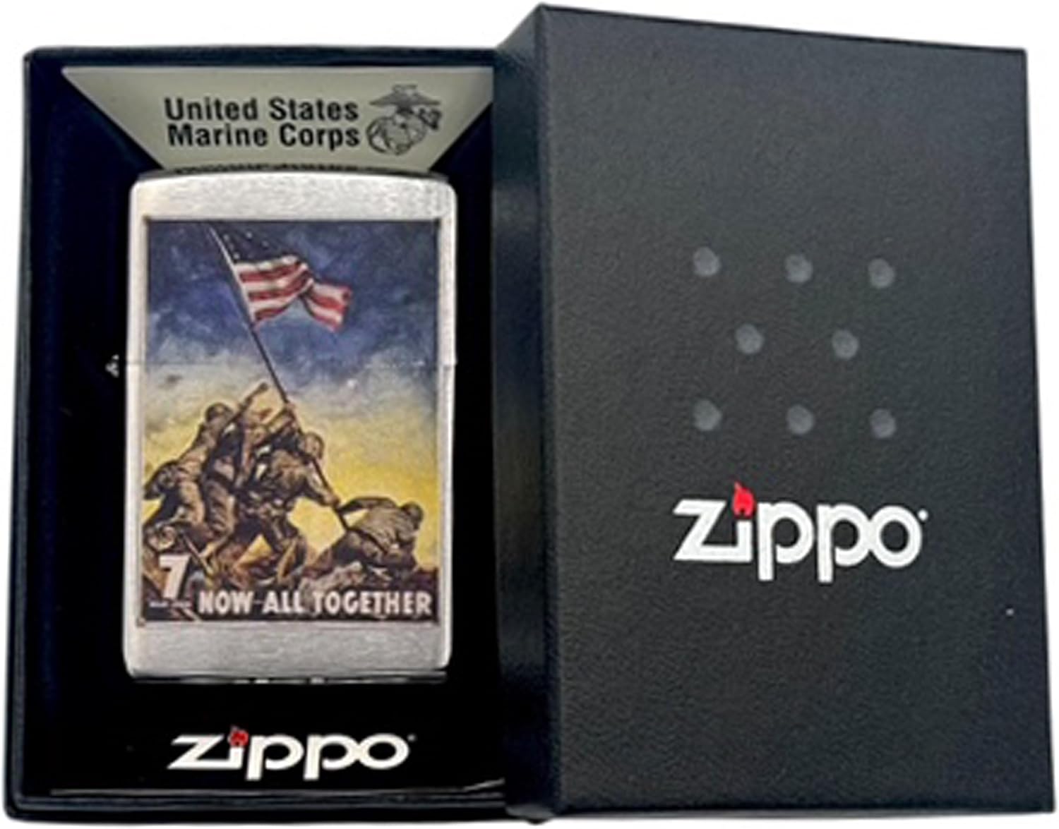 Custom Personalized Zippo USMC Marine Classic Windproof lighters - Free Engraving - Christmas, Halloween & Valentines Day Gift (Fl Silver)
