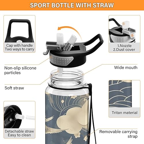 Miniatura 4 de Ukiyoe Falcon Cloud - Botellas de agua reutilizables a prueba de fugas y sin BPA con pajitas a prueba de fugas, calientes y frías, doble pared para