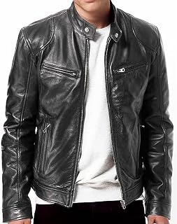 Leather Jackets Men Cafe Racer Style Leather Jacket - Real Lambskin Leather Motorcycle Jackets For Men