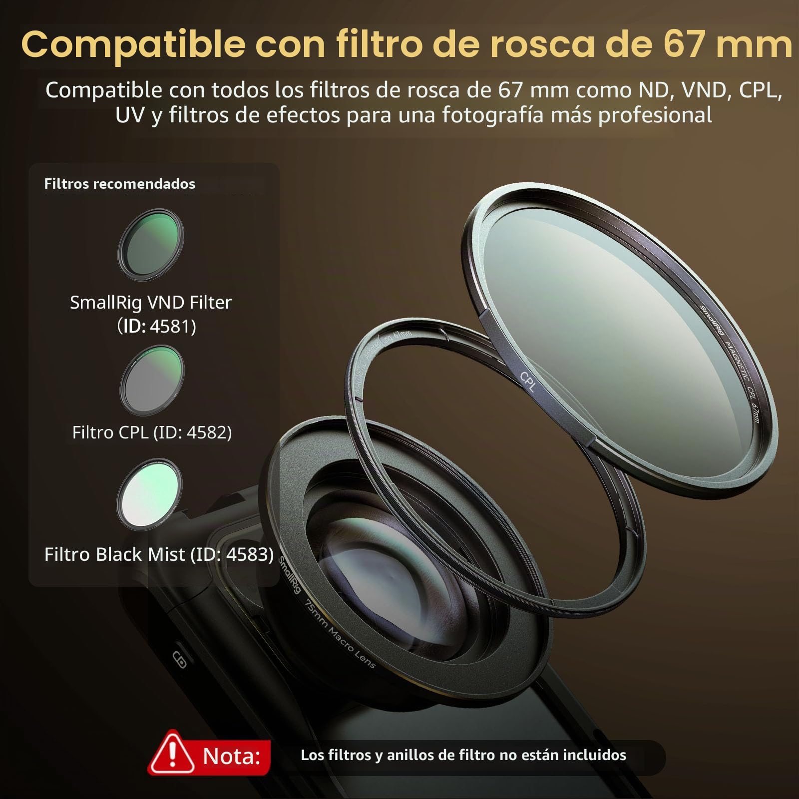 SMALLRIG Lente Macro Maestra HD de 75mm, Lente con T-Mount para iPhone, Samsung, Huawei, Xiaomi, Accesorio de Lente de Cámara de Teléfono para Fotografía Macro - 4588